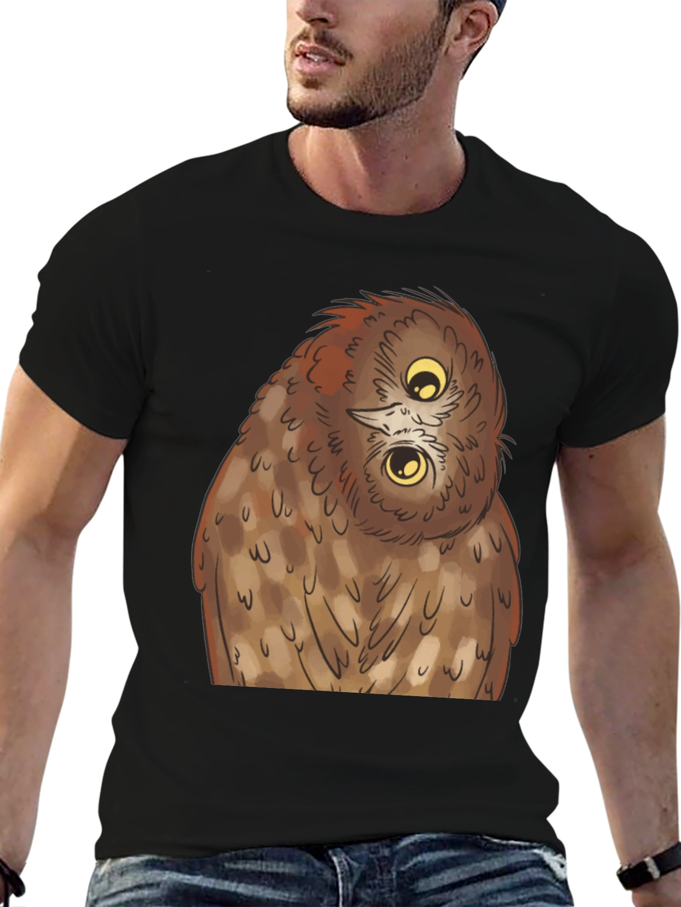 Black Owl Graphic Tee - Quirky Black T-Shirt view 6