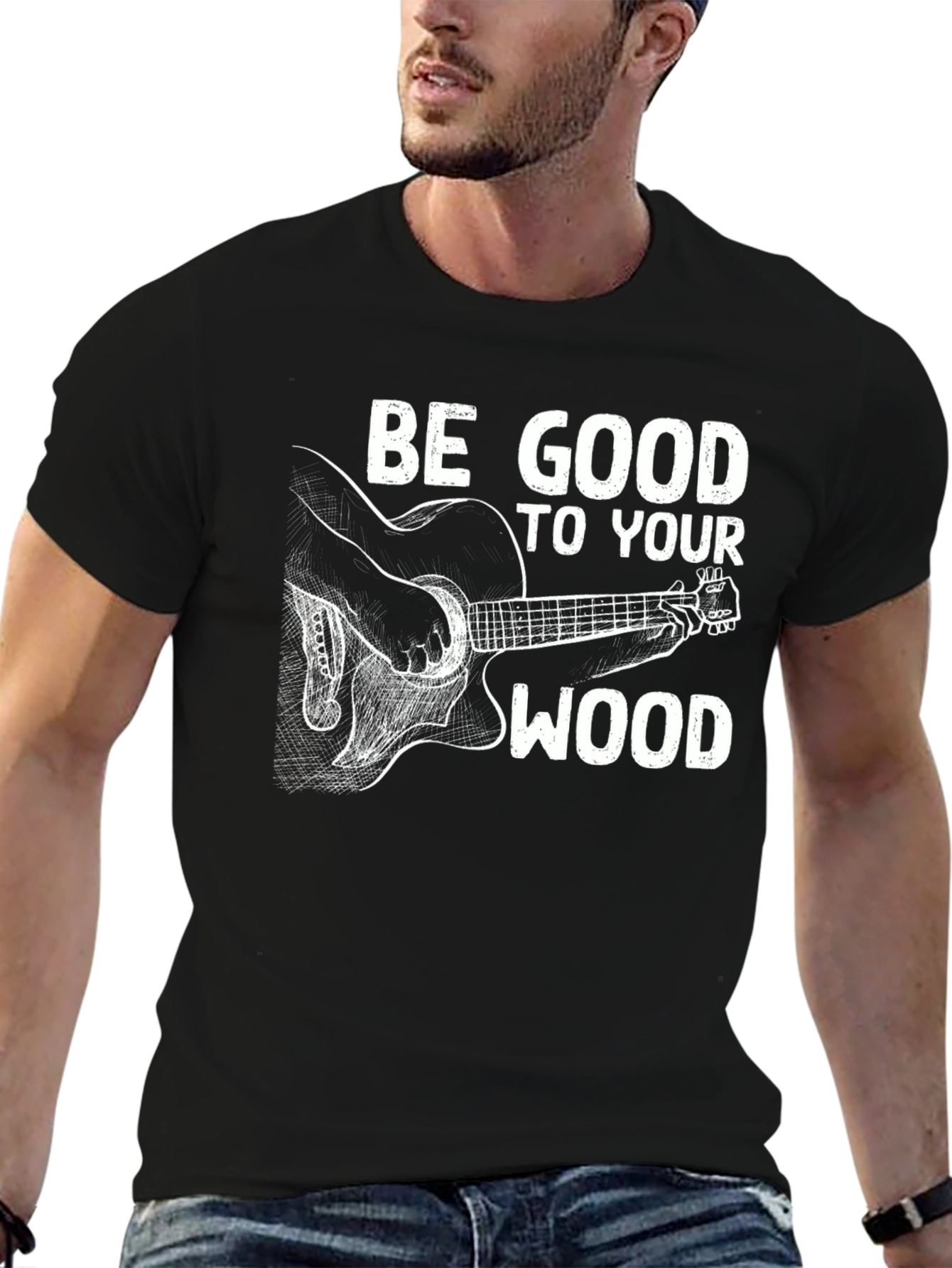 Black Be Good To Your Wood Guitar T-Shirt view 6