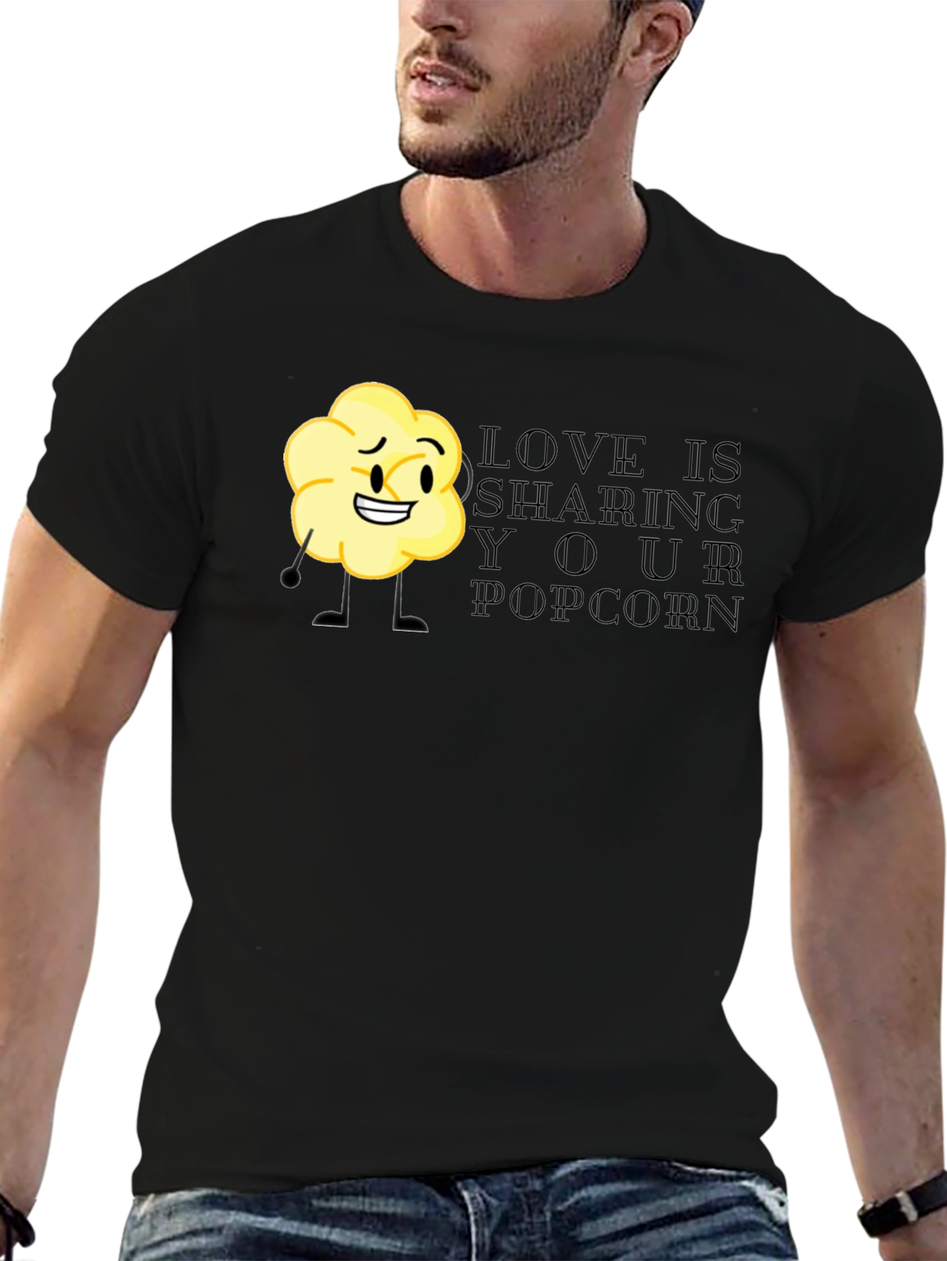 Black Sharing Popcorn Black T-Shirt view 6