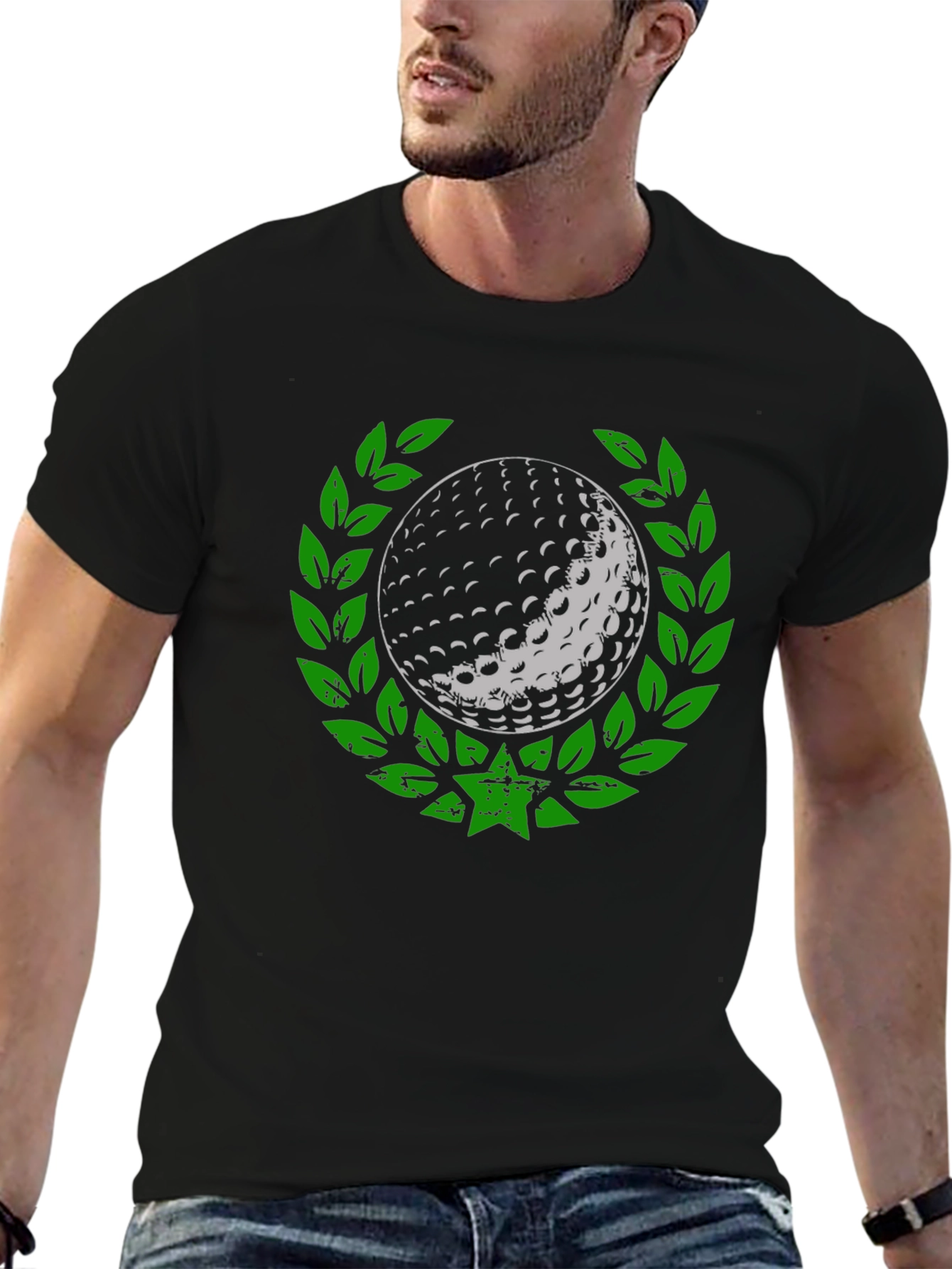 Black Golf Ball Laurel Wreath Graphic T-Shirt view 6