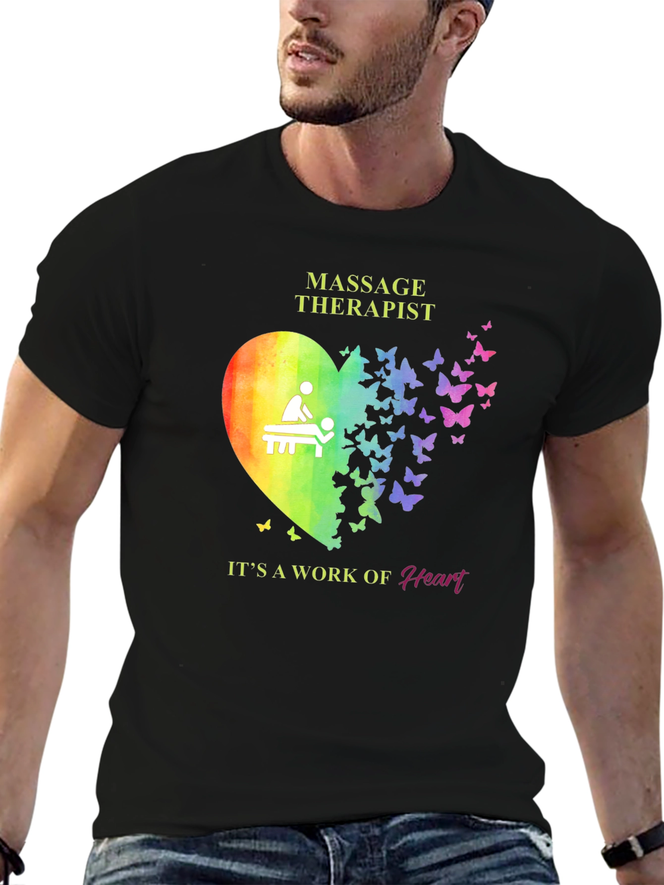 Black Massage Therapist Heart Butterfly T-Shirt view 6