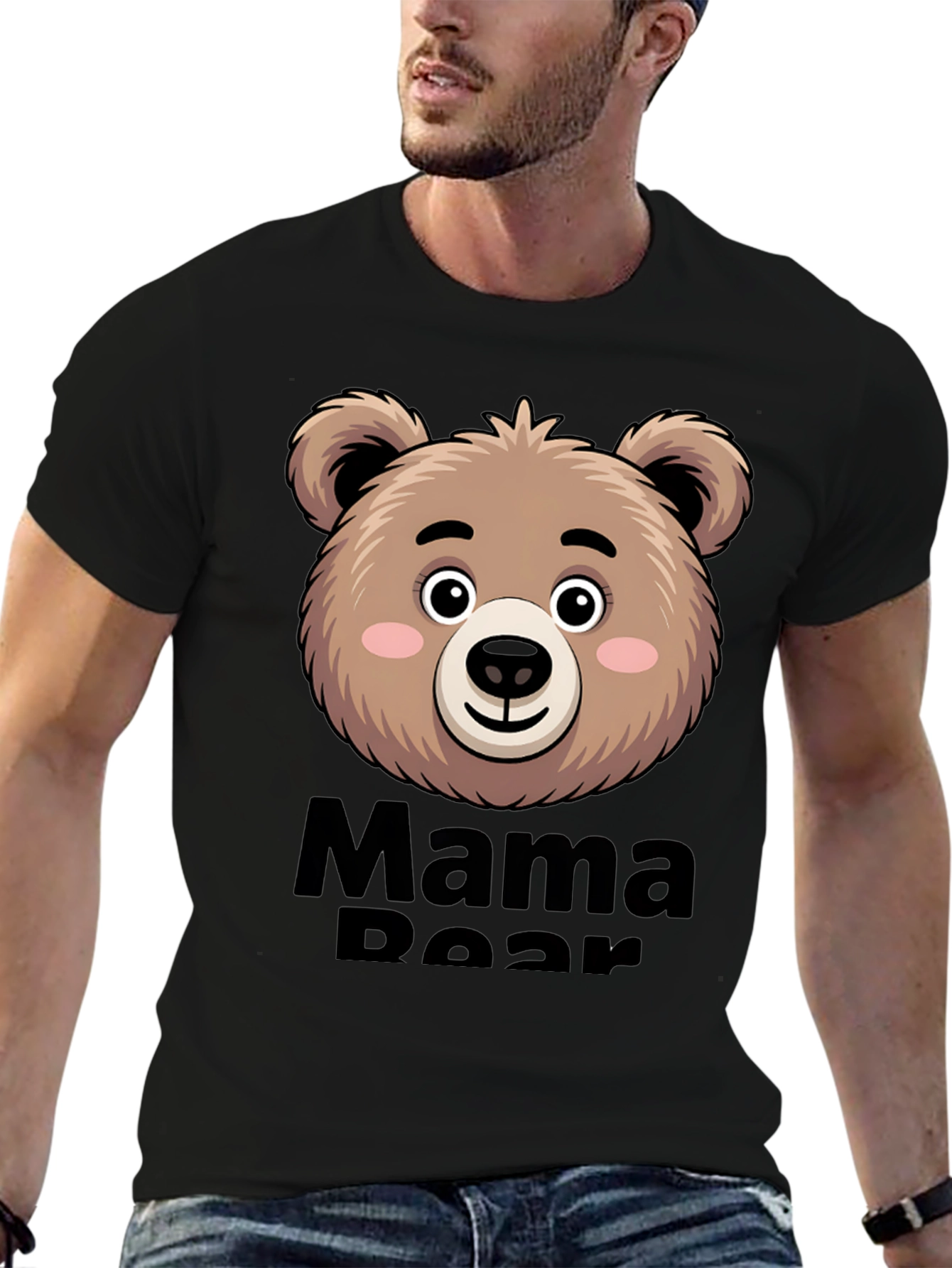 Black Mama Bear T-Shirt Cute Bear Face view 6
