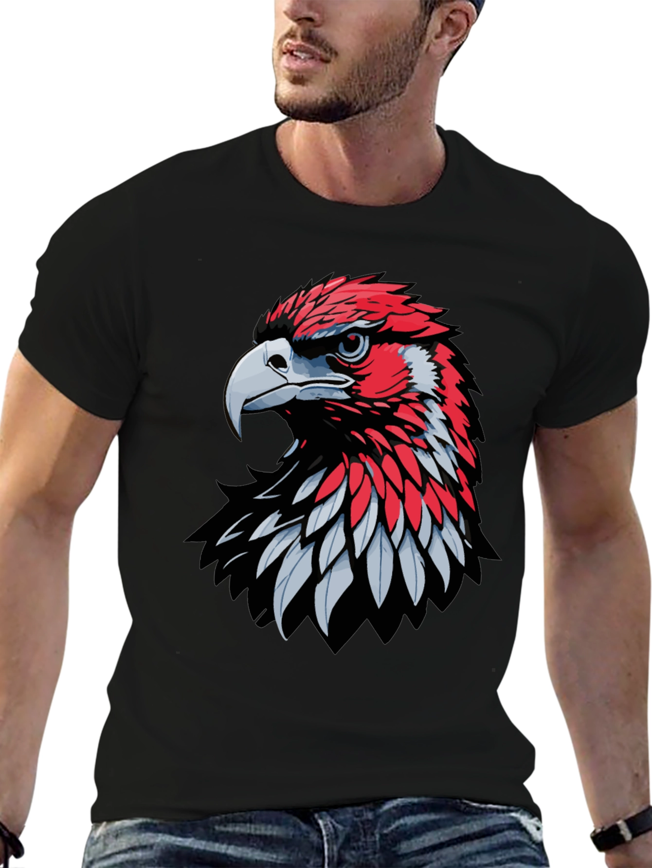 Black Eagle Graphic Print Crew Neck T-Shirt - Bold Design view 6