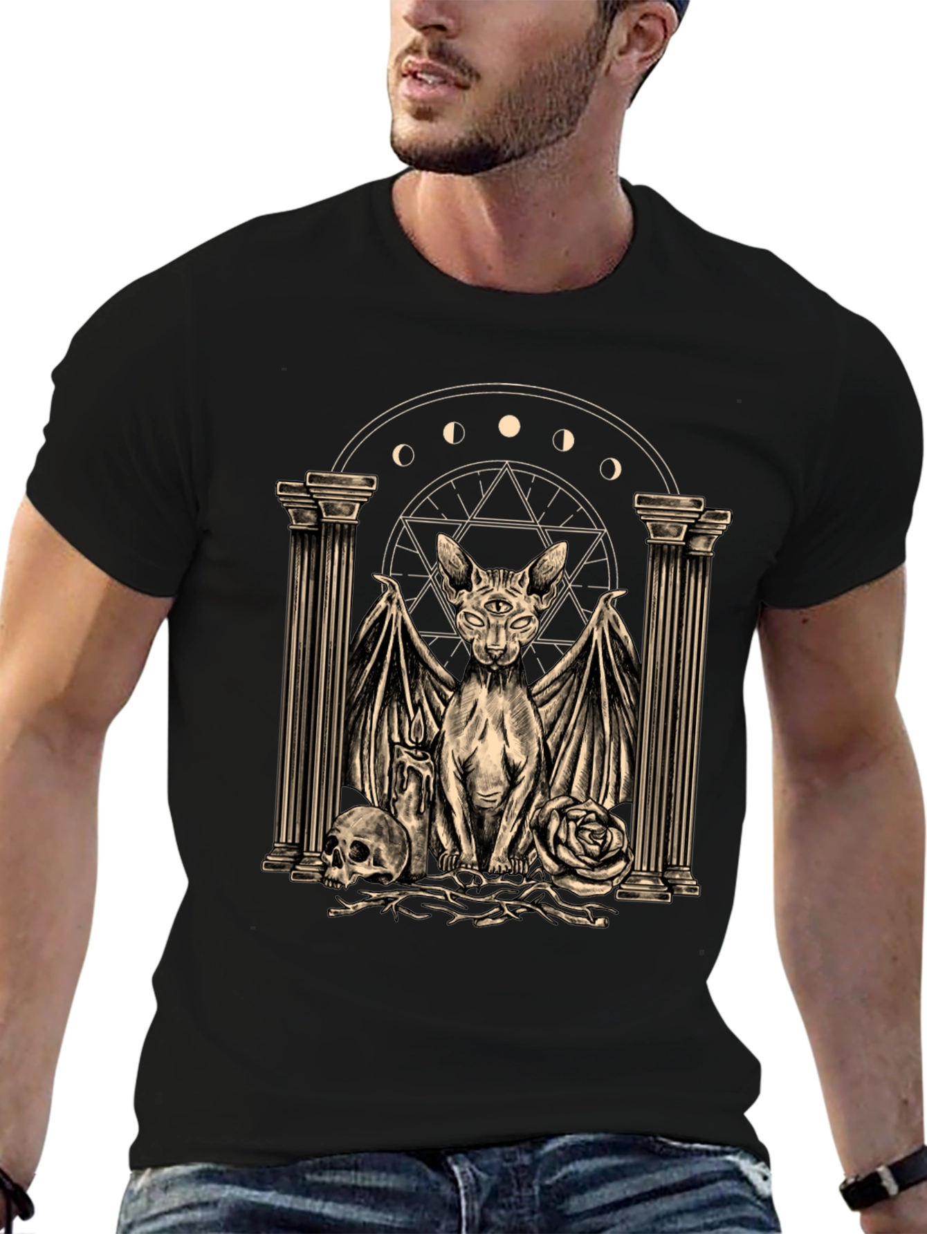 Mystic Cat Graphic Tee - Occult Style Shirt - 6