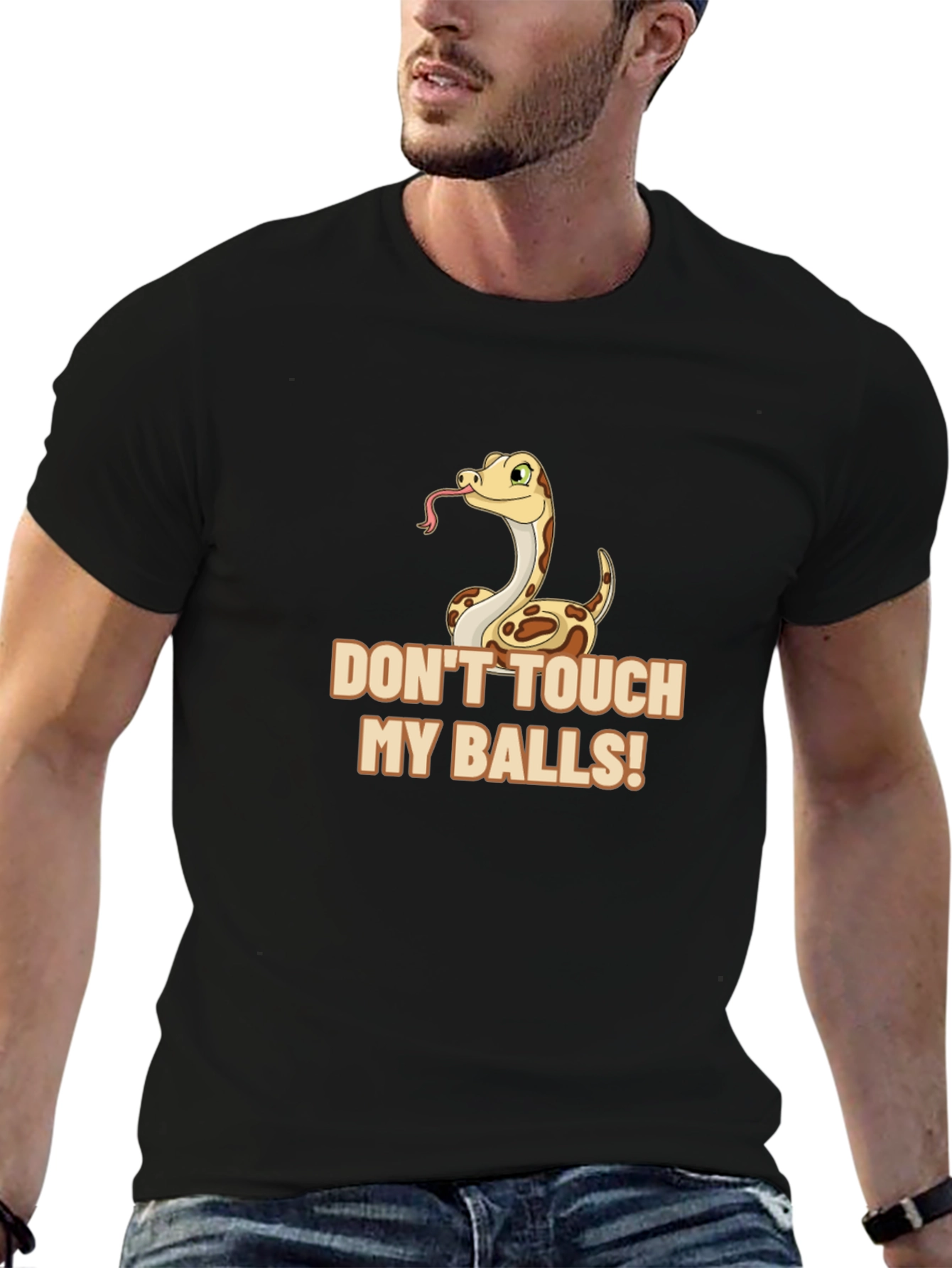 Black Don't Touch My Balls Snake Graphic Tee view 6