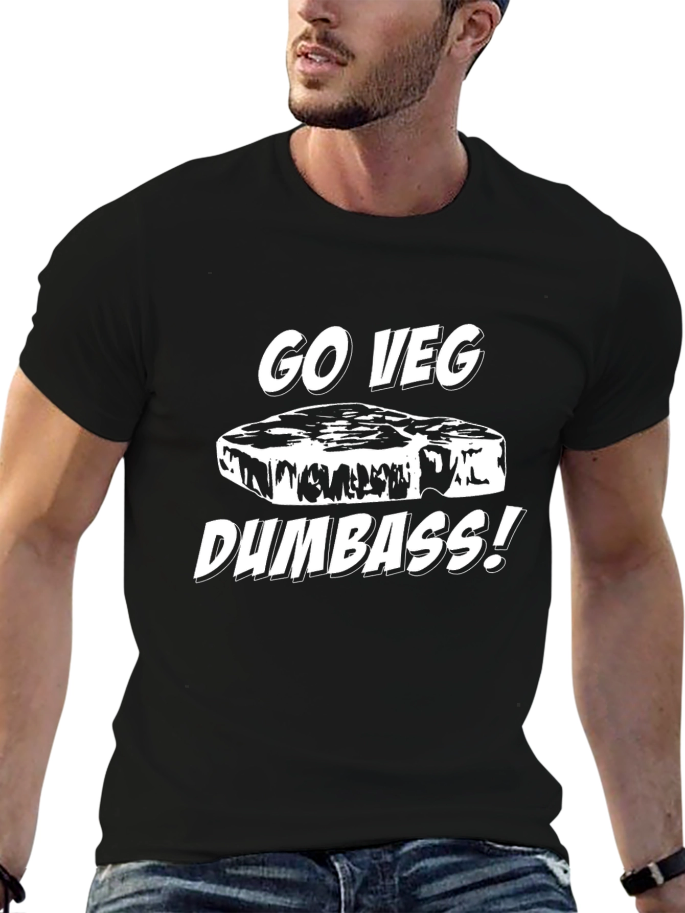 Black Go Veg Dumbass T-Shirt - Vegan Humor Tee view 6