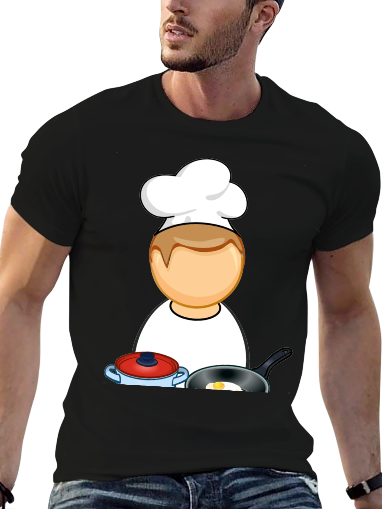 Chef Cartoon Black T-Shirt - Cooking Fun! - 6