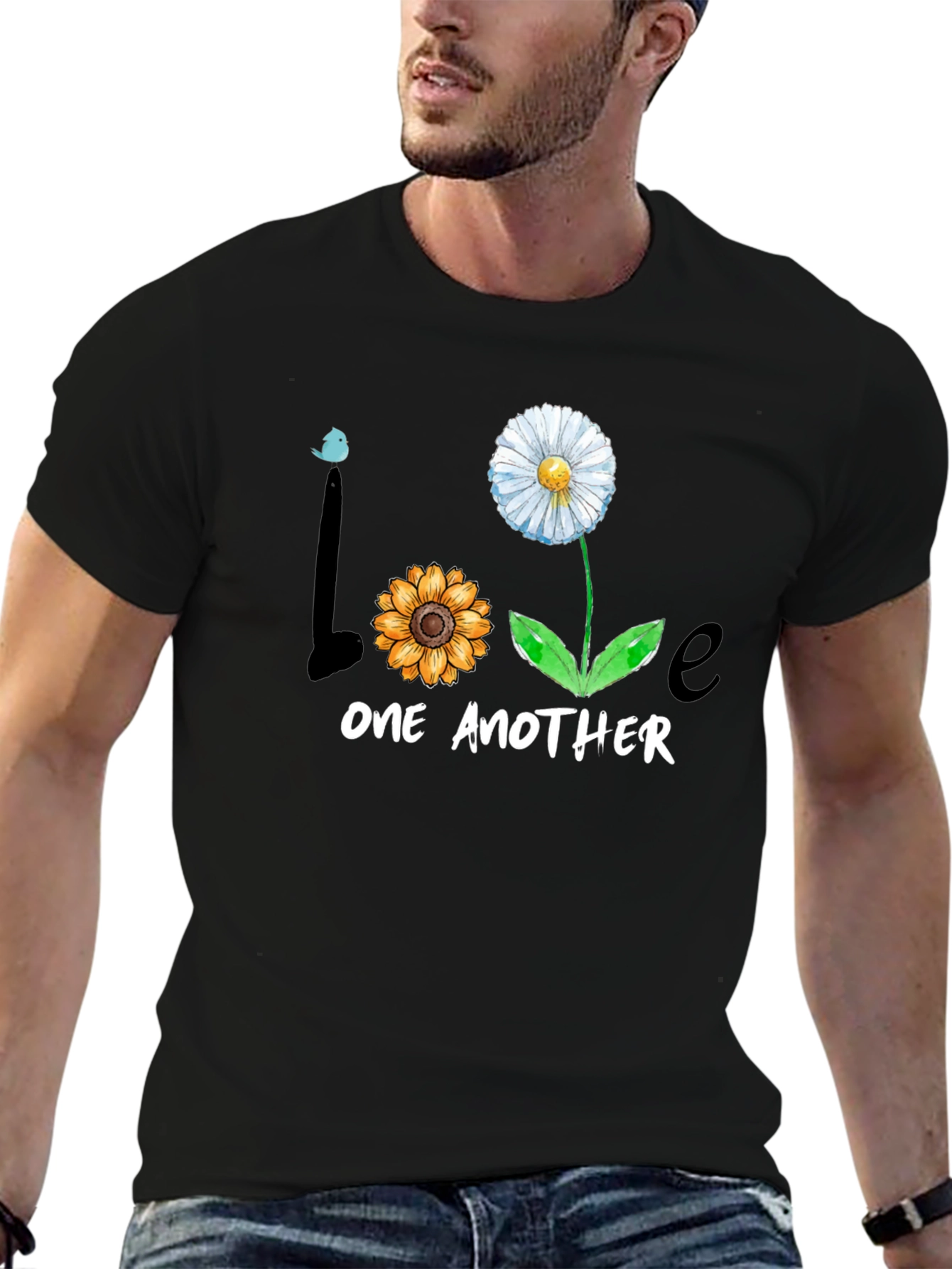 Black Love One Another Floral Graphic Tee - Black view 6