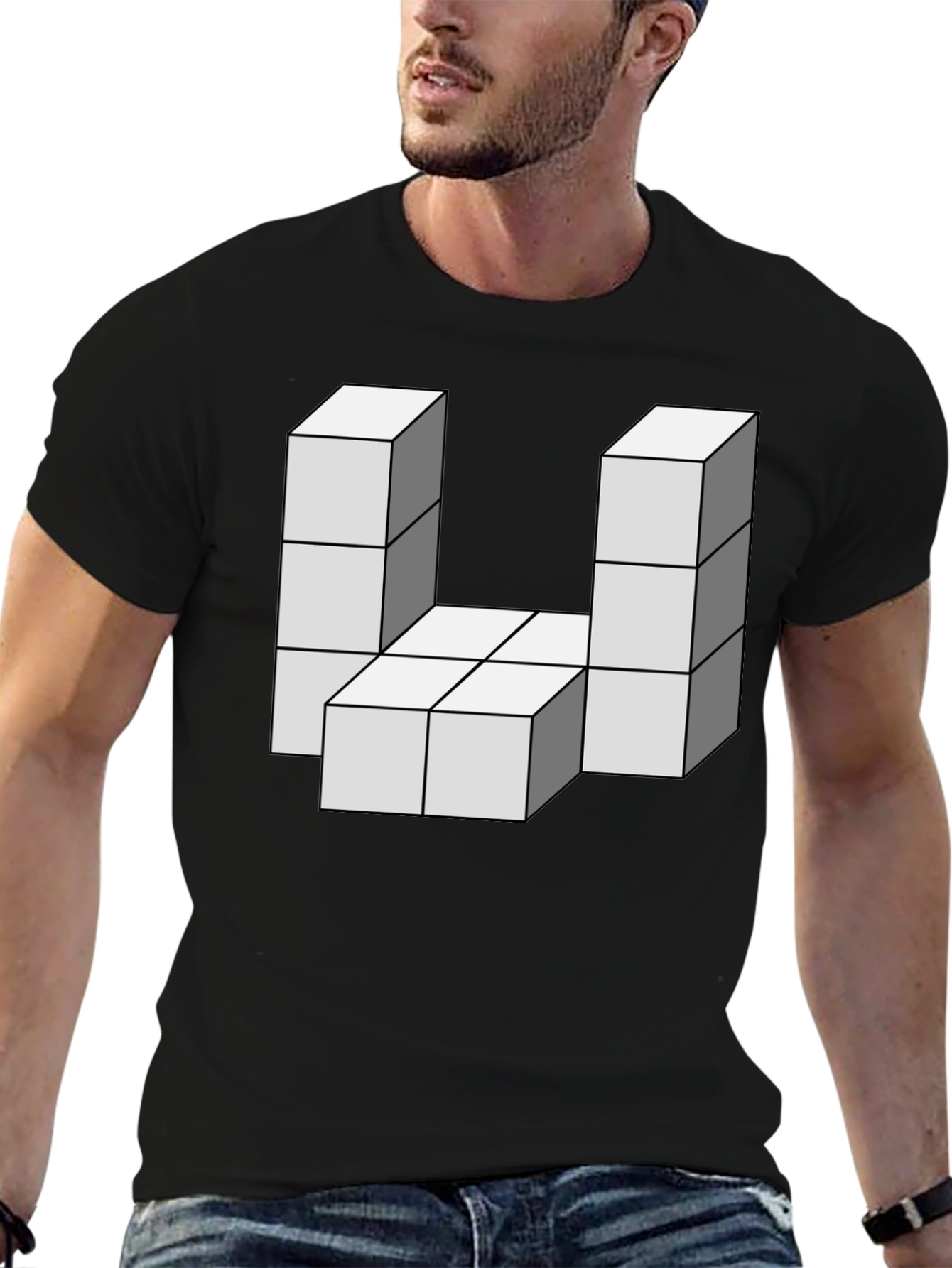 Black Optical Illusion Block T-Shirt - Black view 6