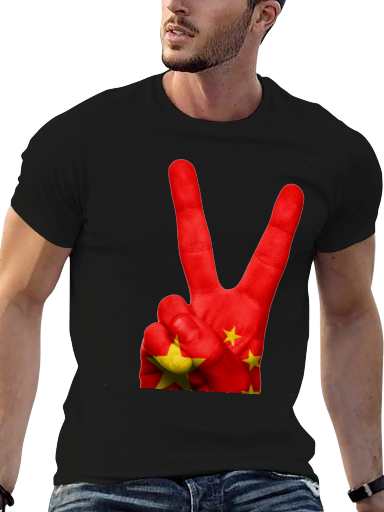 Black China Flag Peace Sign Graphic T-Shirt view 6