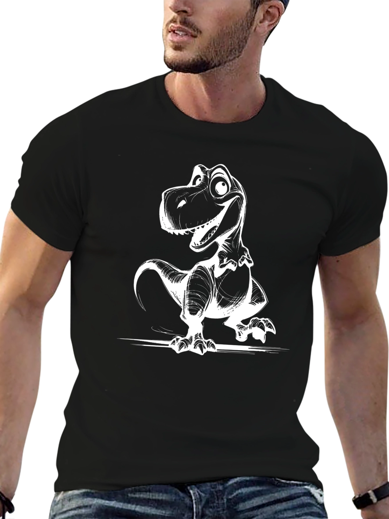 Black Dino T-Shirt - Cartoon Dinosaur Graphic Tee view 6