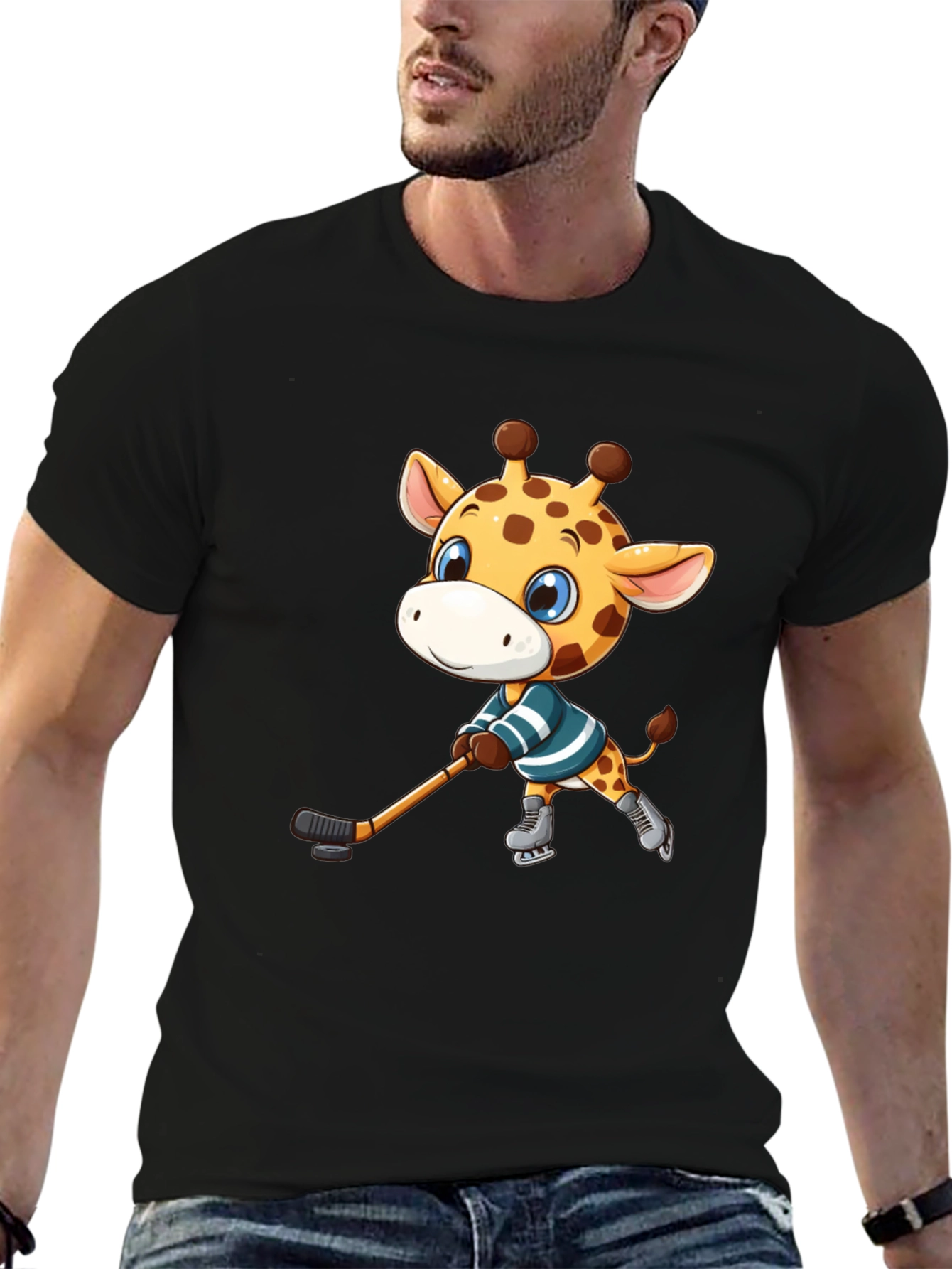 Black Giraffe Hockey Player Graphic Tee view 6