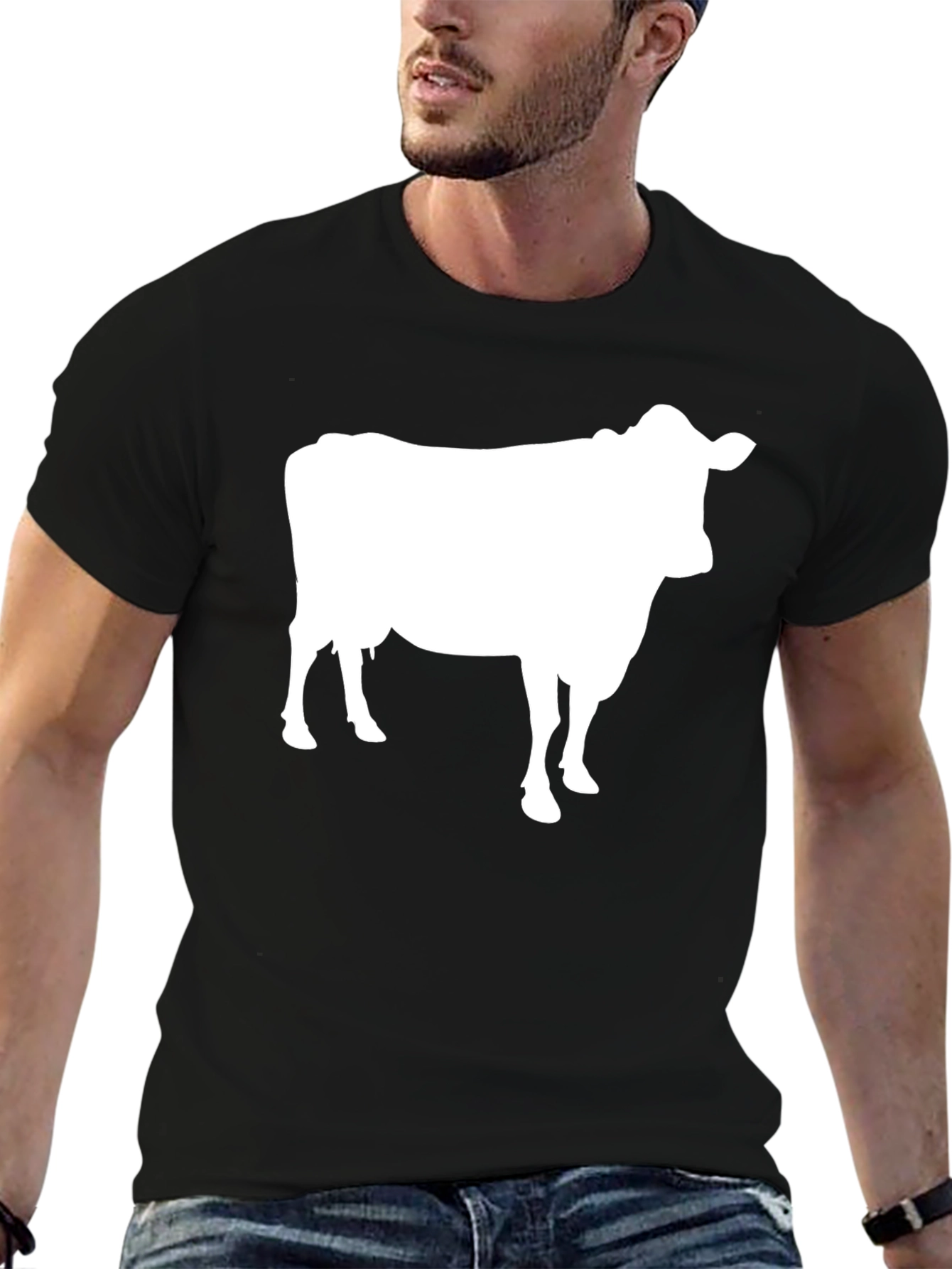 Black Cow Graphic Tee - Black Cotton T-Shirt view 6