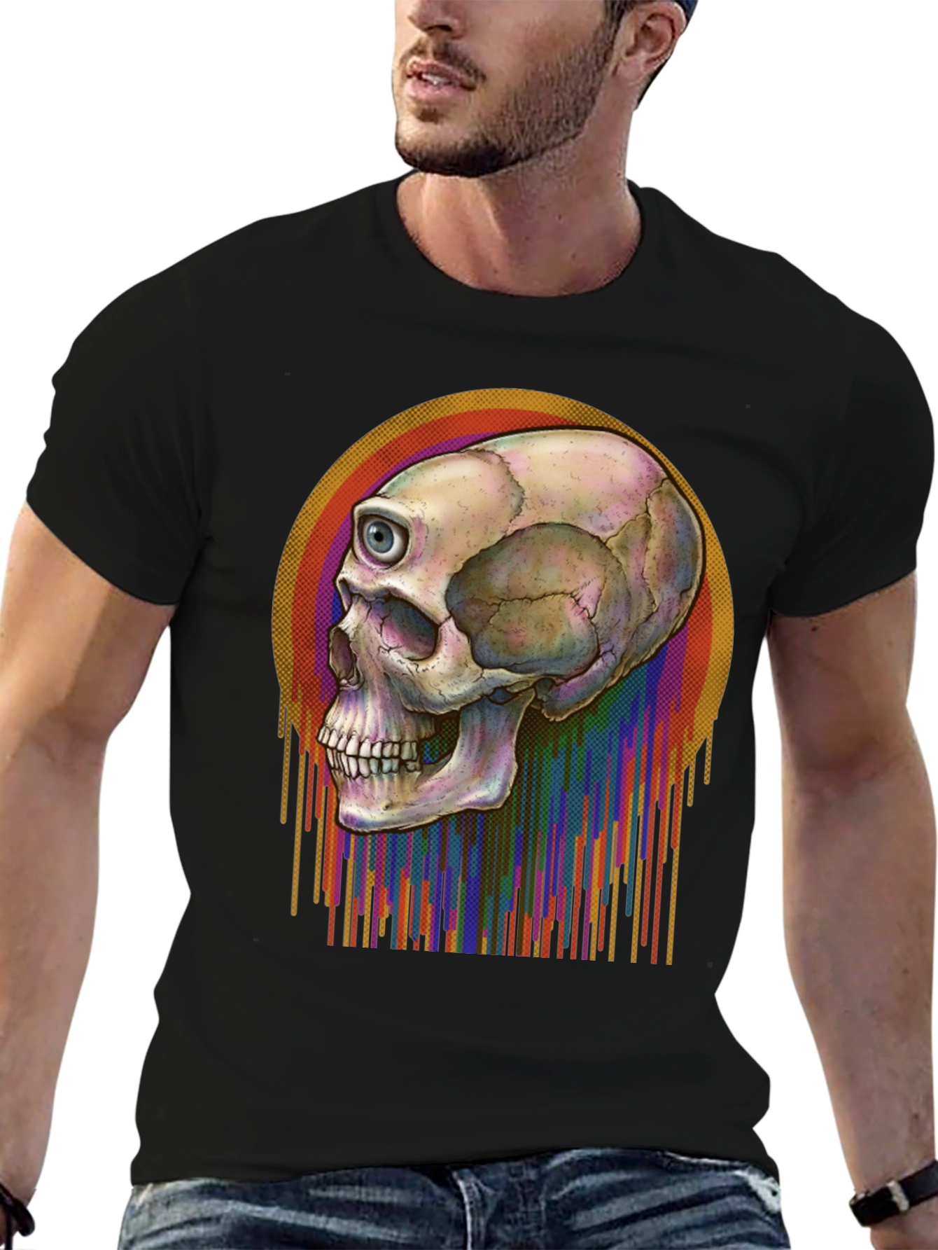 Black One-Eyed Skull Tee - Men's Graphic T-Shirt view 6