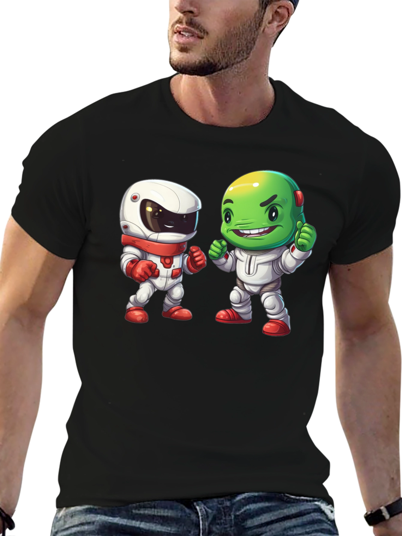 Black Cartoon Astronauts Black T-Shirt view 6