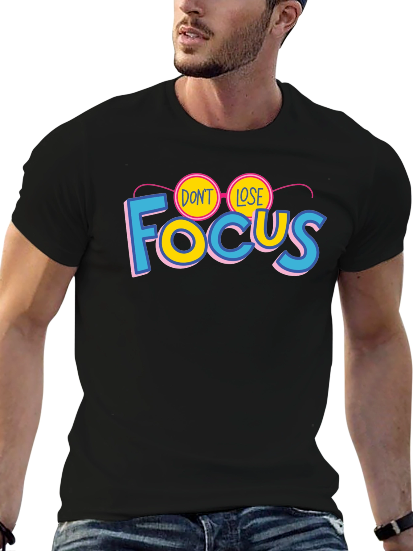 Black Don't Lose Focus Graphic T-Shirt - Stylish Cotton Tee view 6