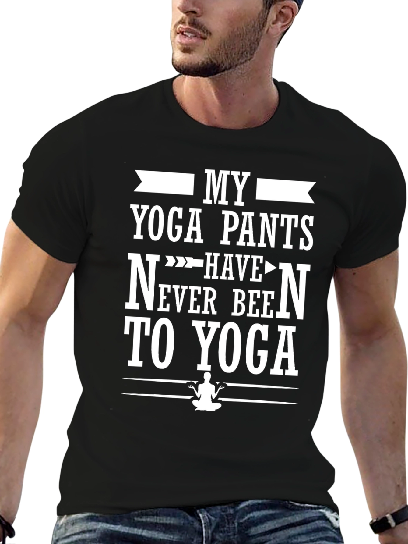 Black Funny Yoga Pants T-Shirt - Never Been To Yoga view 6
