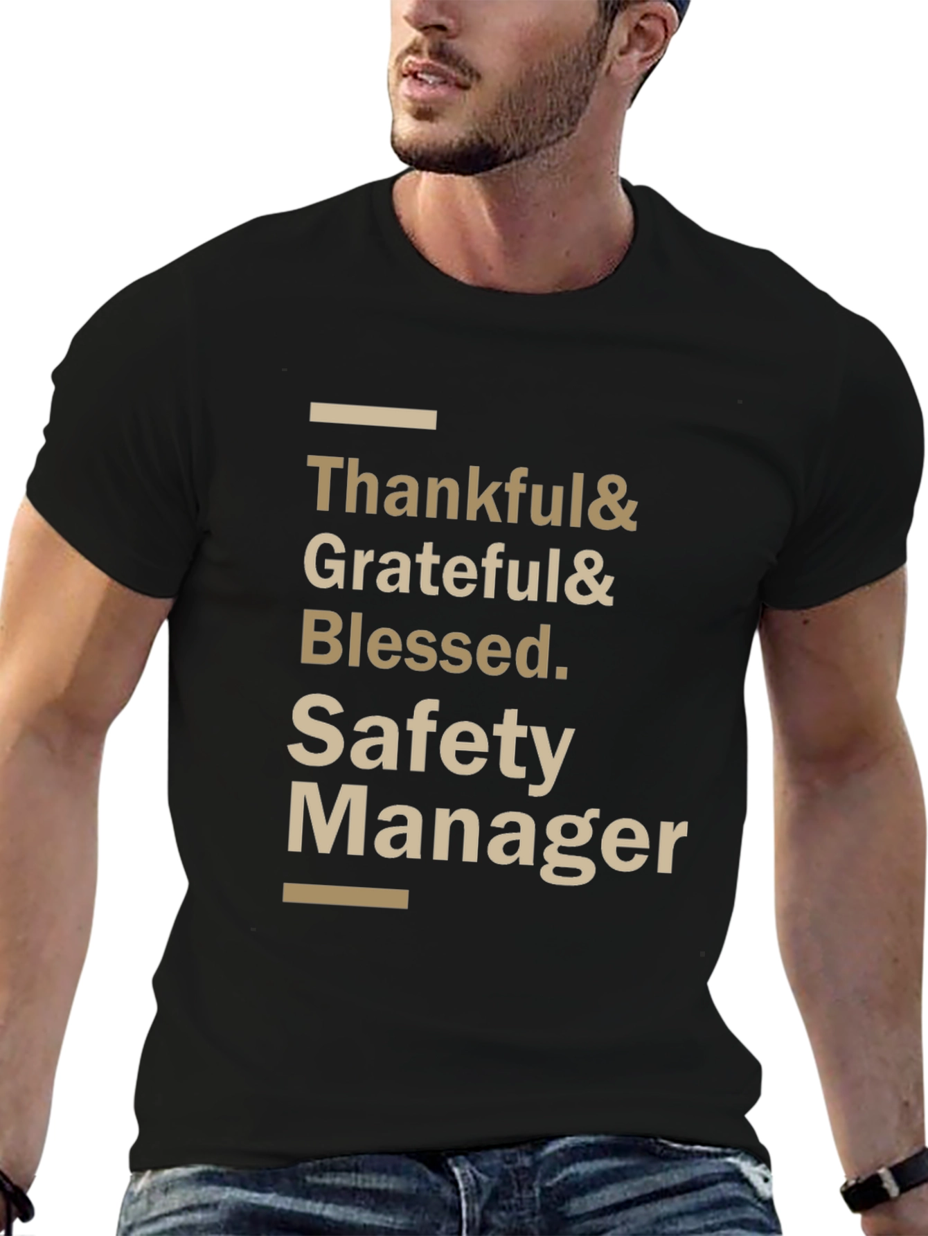 Black Thankful Grateful Blessed Safety Manager T-Shirt view 6
