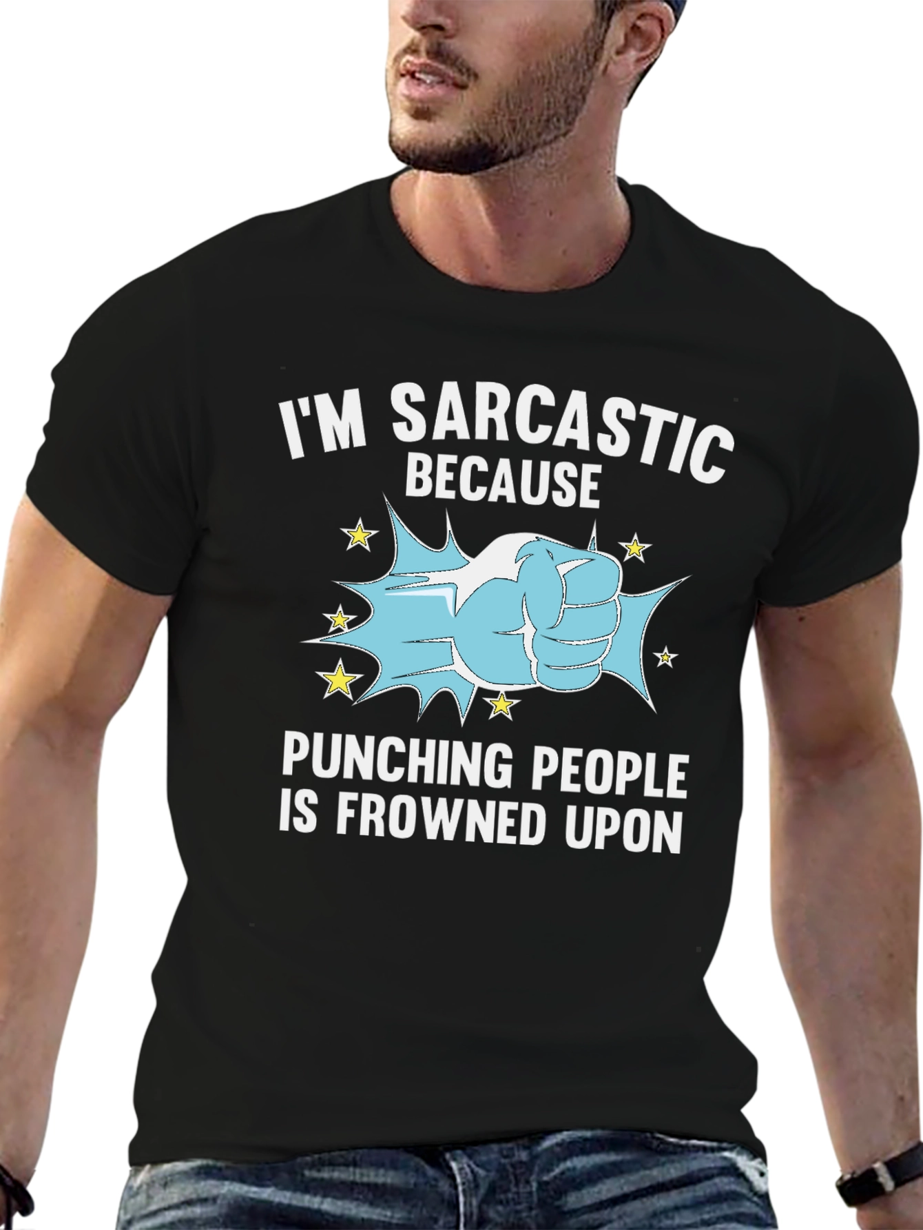 Black Sarcastic Punch T-Shirt: Funny Graphic Tee for Men view 6