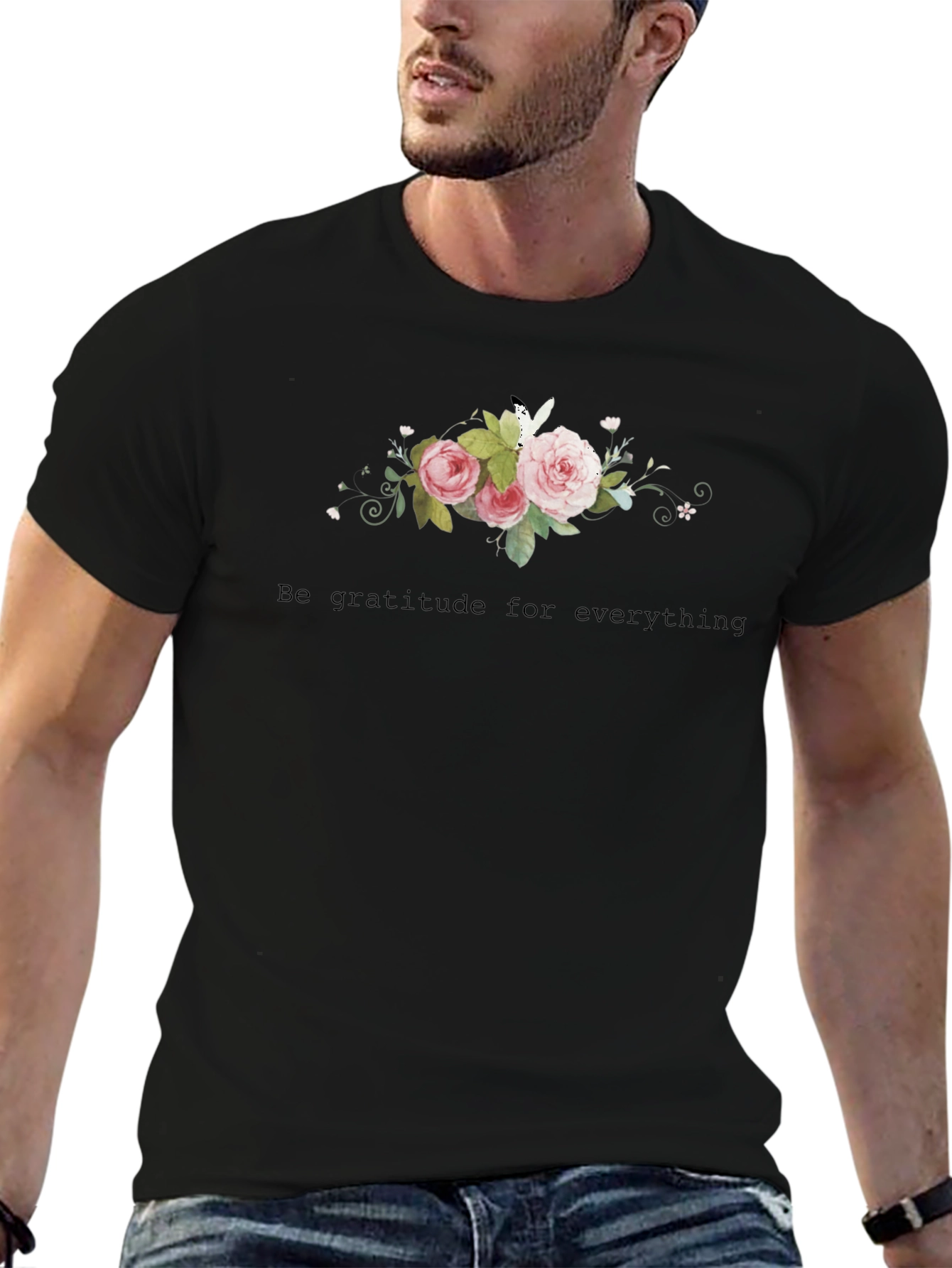 Black Floral Bouquet Graphic Tee - Gratitude Shirt view 6