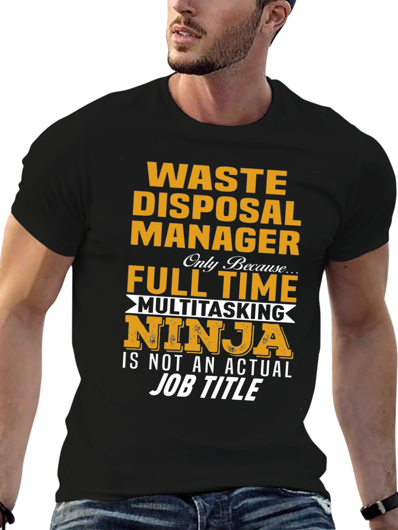 Black Waste Disposal Manager Ninja T-Shirt view 6