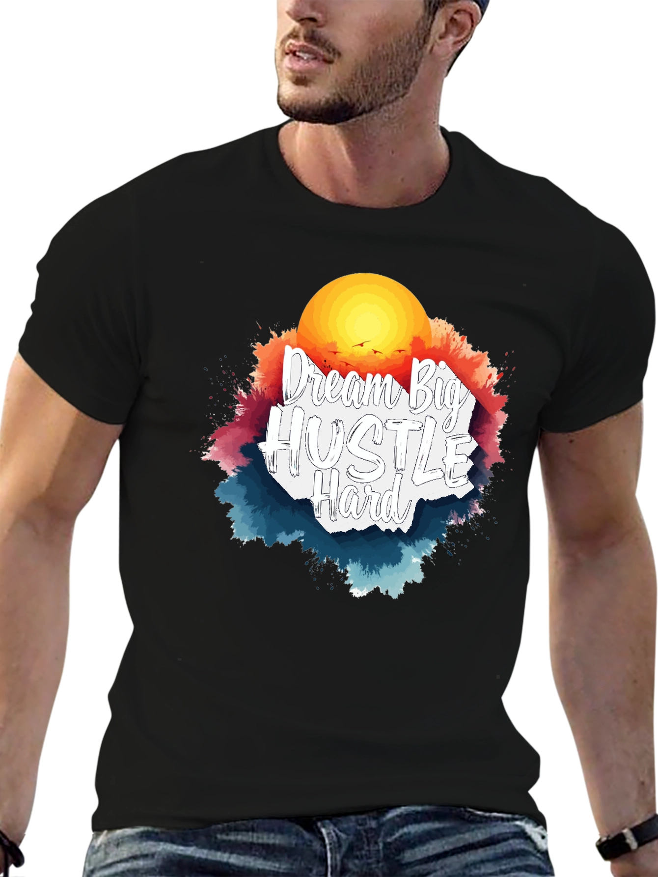 Black Dream Big Hustle Hard Graphic T-Shirt view 6