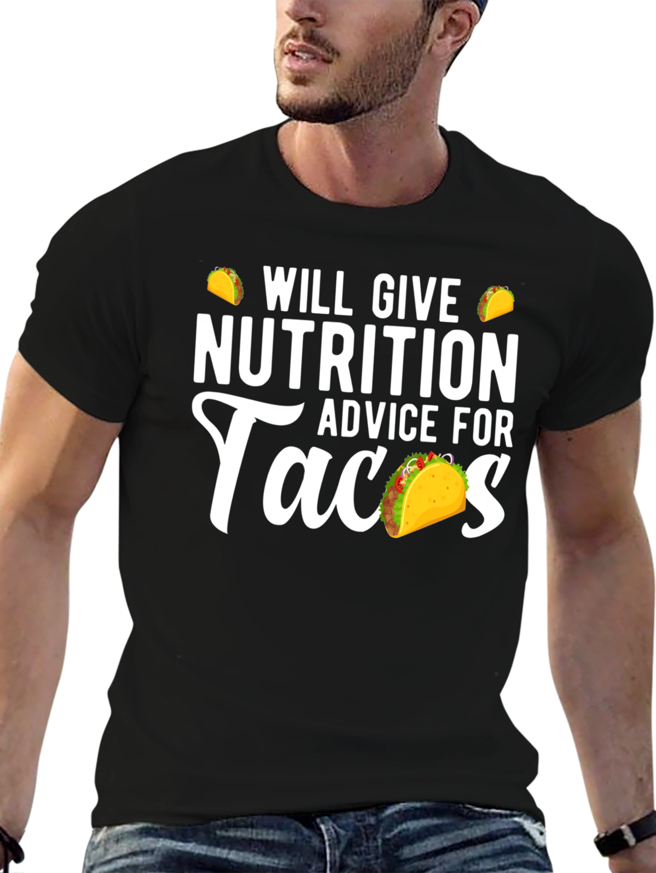 Black Nutrition Advice For Tacos Funny Graphic Tee view 6