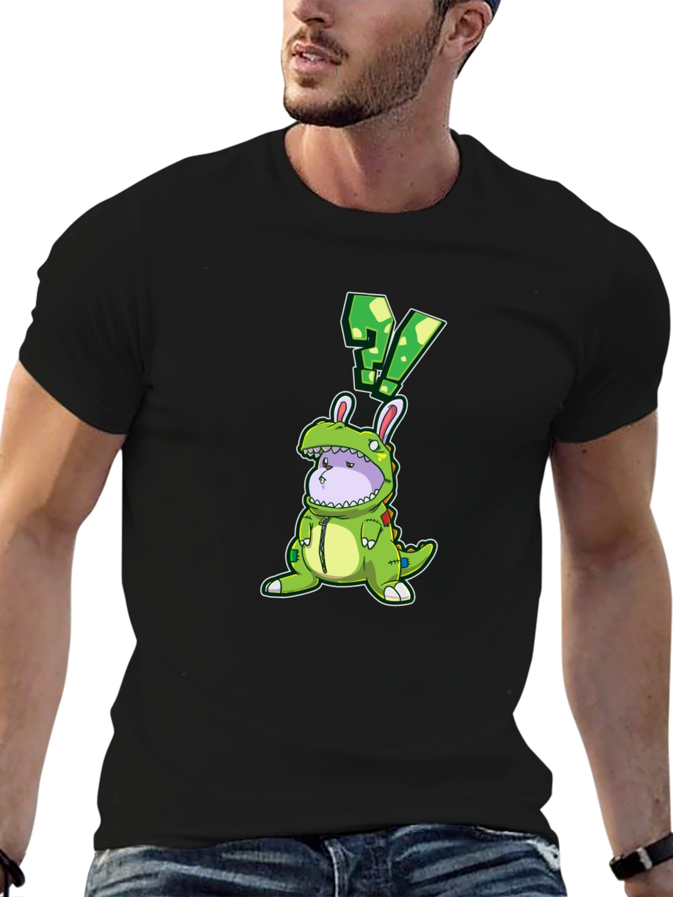 Black Dino Bunny Costume Graphic Tee - Quirky Novelty Design view 6