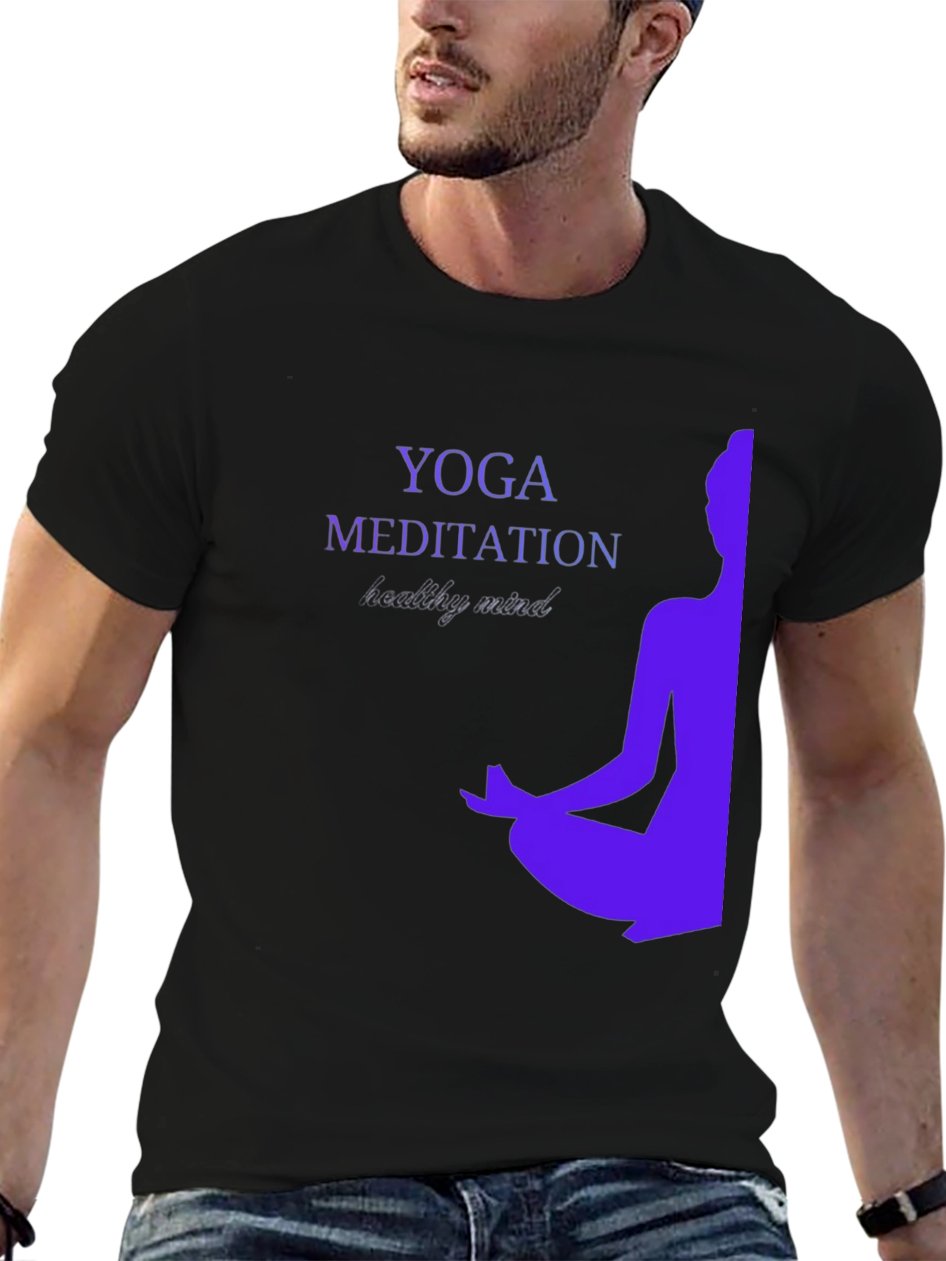 Black Yoga Meditation T-Shirt - Healthy Mind Design view 6