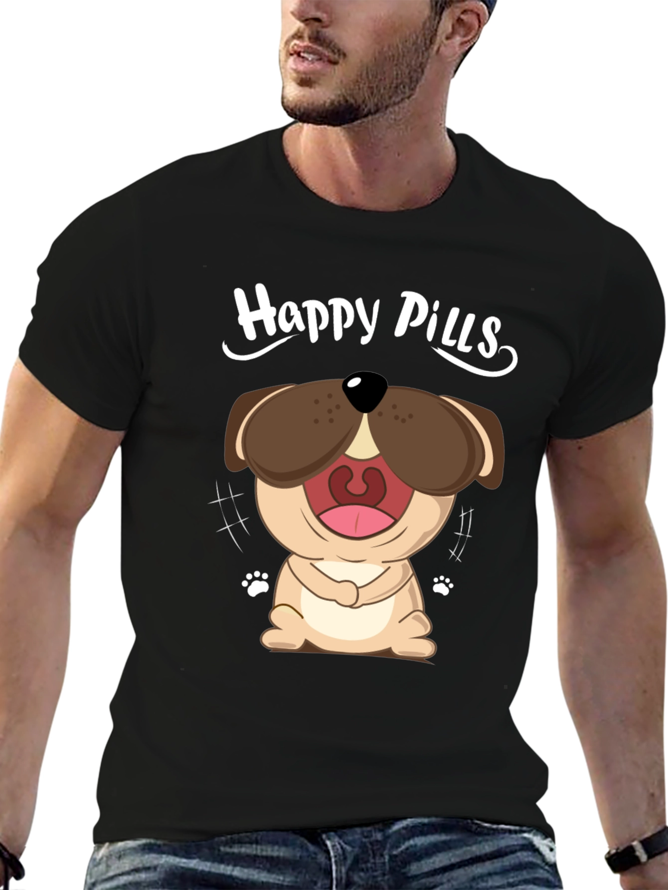Black Happy Pills Dog Graphic T-Shirt - Black Cotton Tee view 6