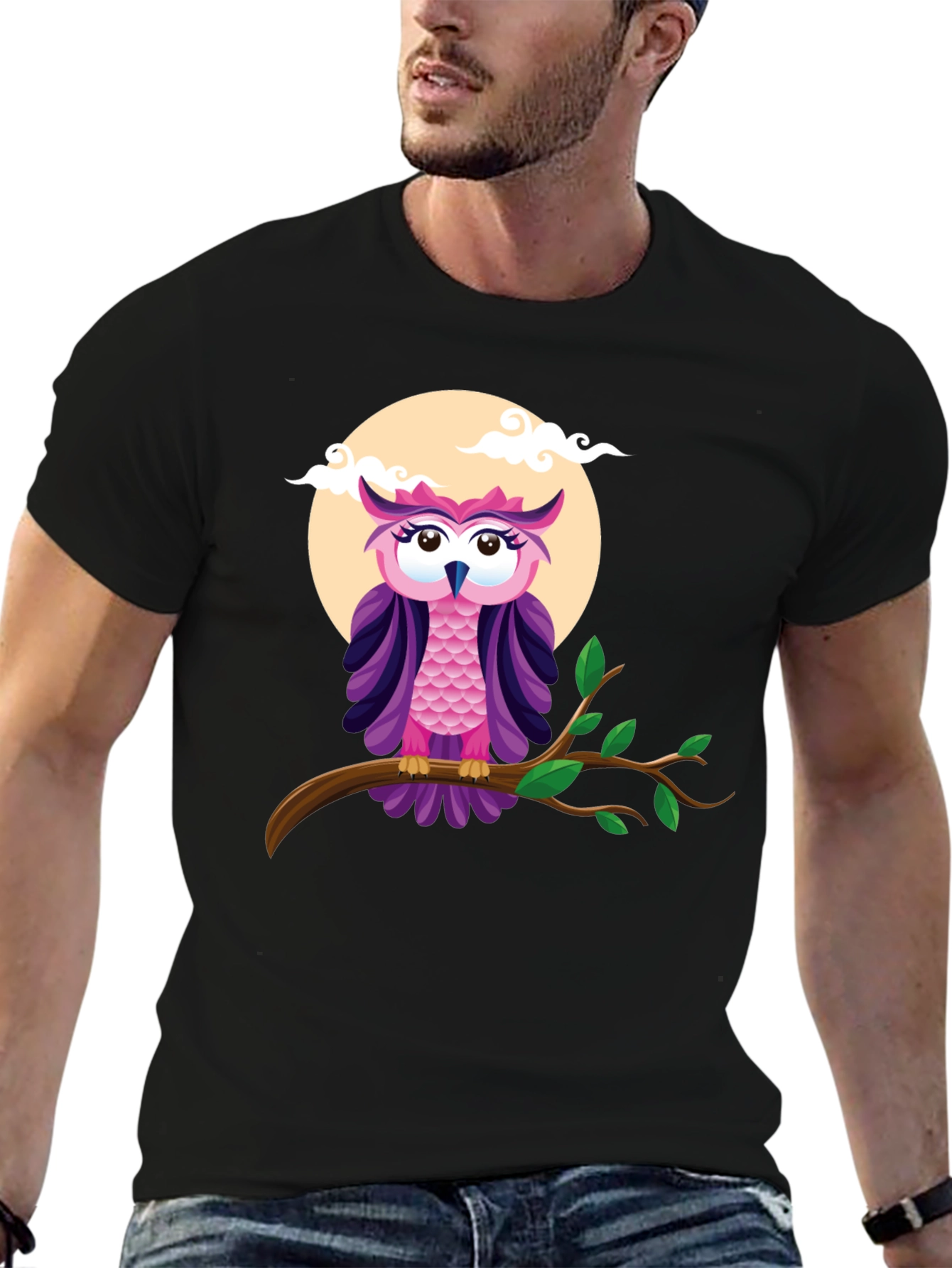 Black Owl on Branch Graphic Tee - Black view 6