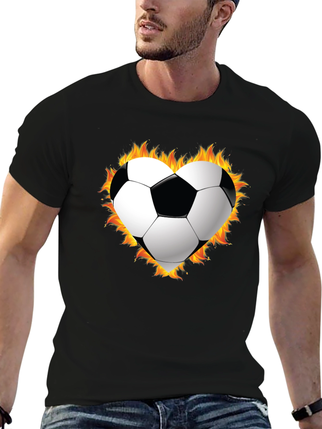 Black Fiery Soccer Heart T-Shirt view 6