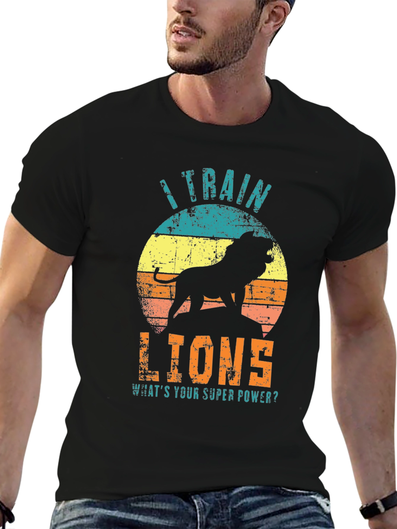 Black I Train Lions Graphic T-Shirt - Super Power Tee view 6