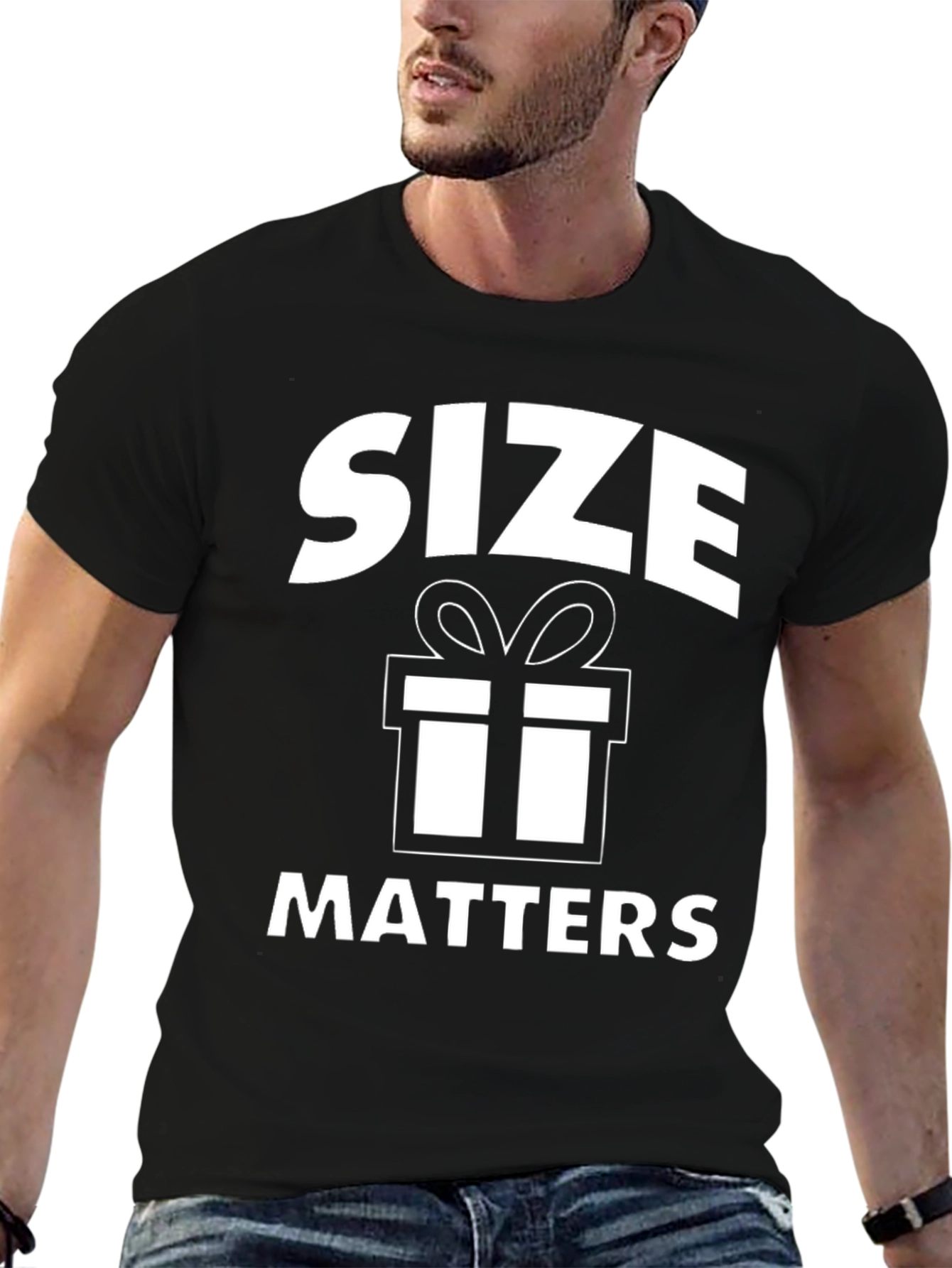 Black Funny 'Size Matters' Gift T-Shirt view 6