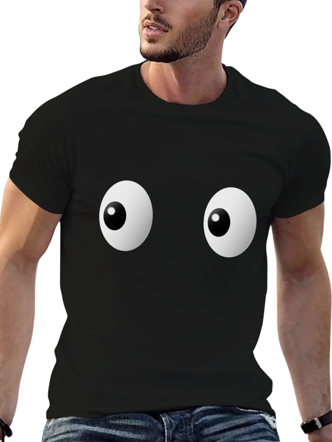 Black Funny Googly Eyes Graphic Black T-Shirt view 6