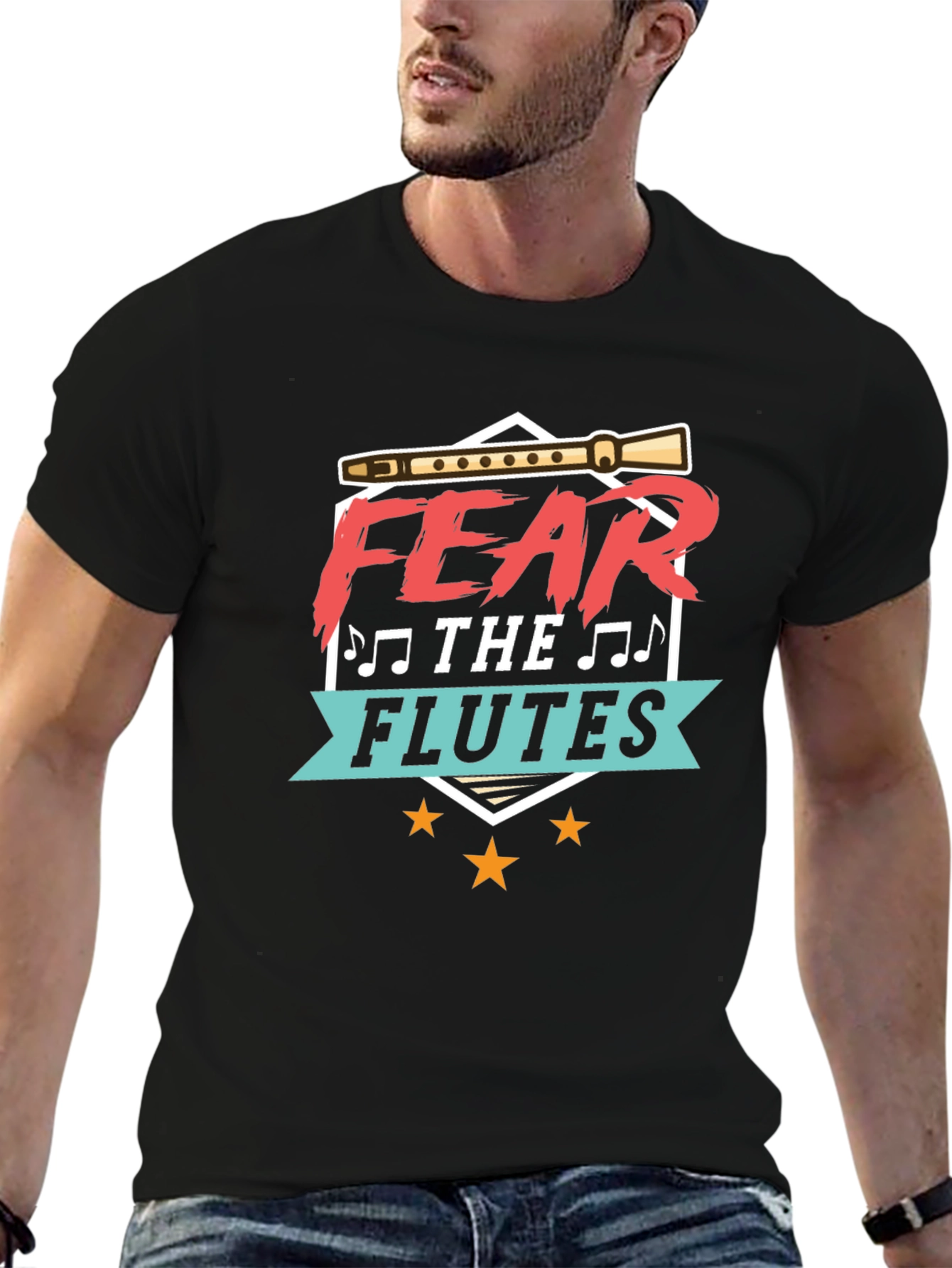 Black Fear the Flutes Graphic Tee - Funny Musician T-Shirt view 6