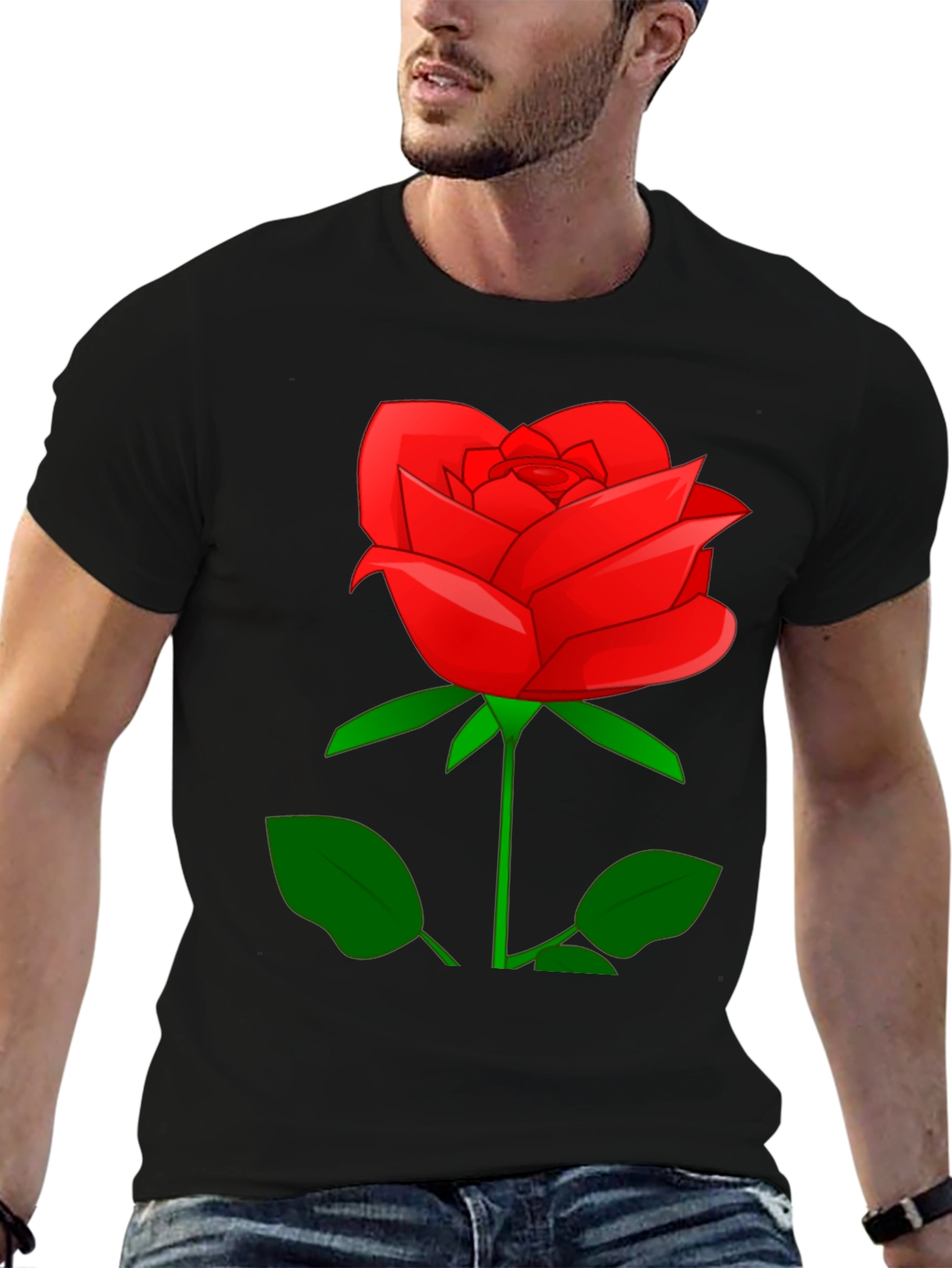 Black Red Rose Graphic Tee - Stylish Floral Print Shirt view 6