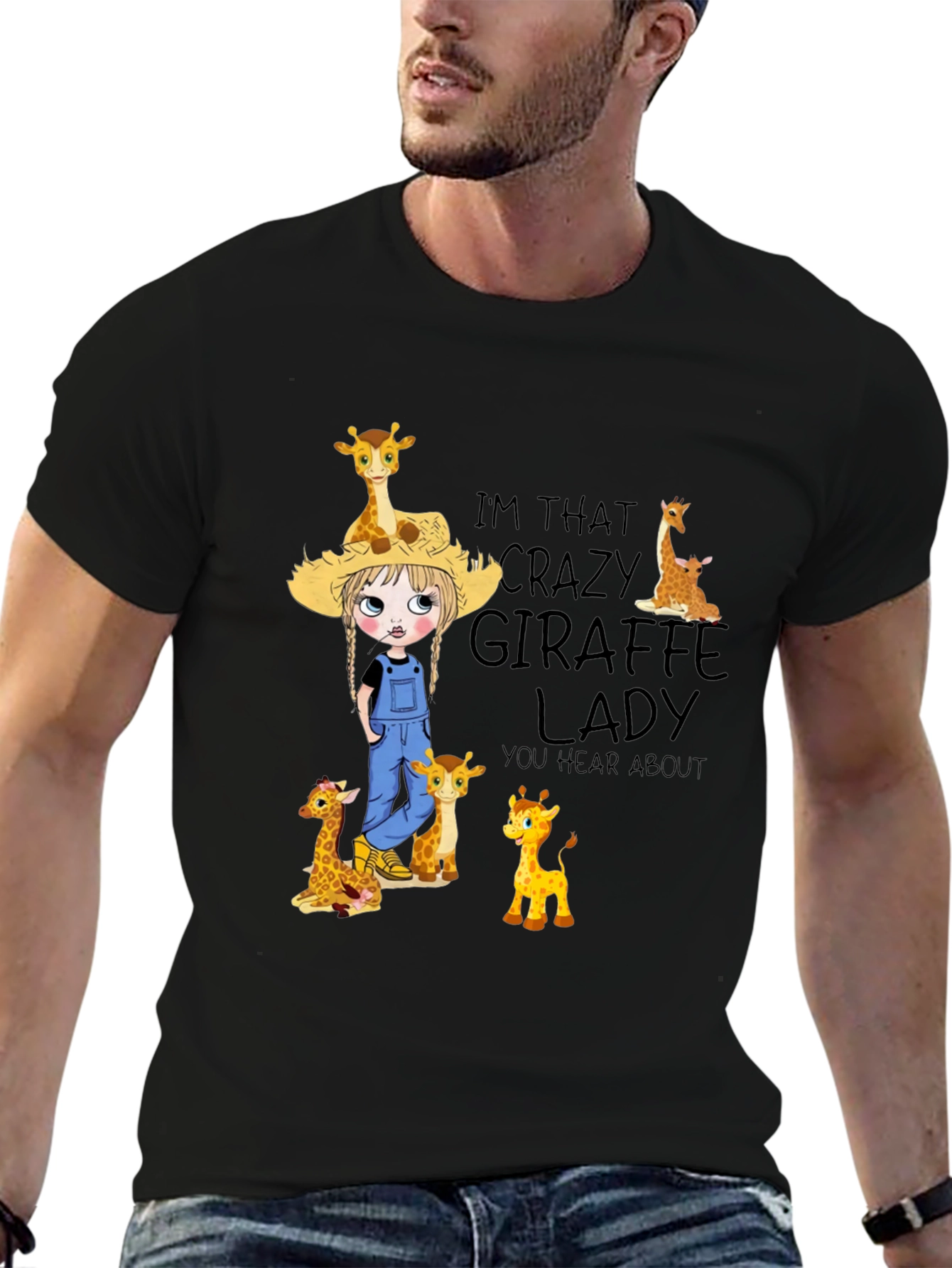 Black Crazy Giraffe Lady Graphic Tee view 6