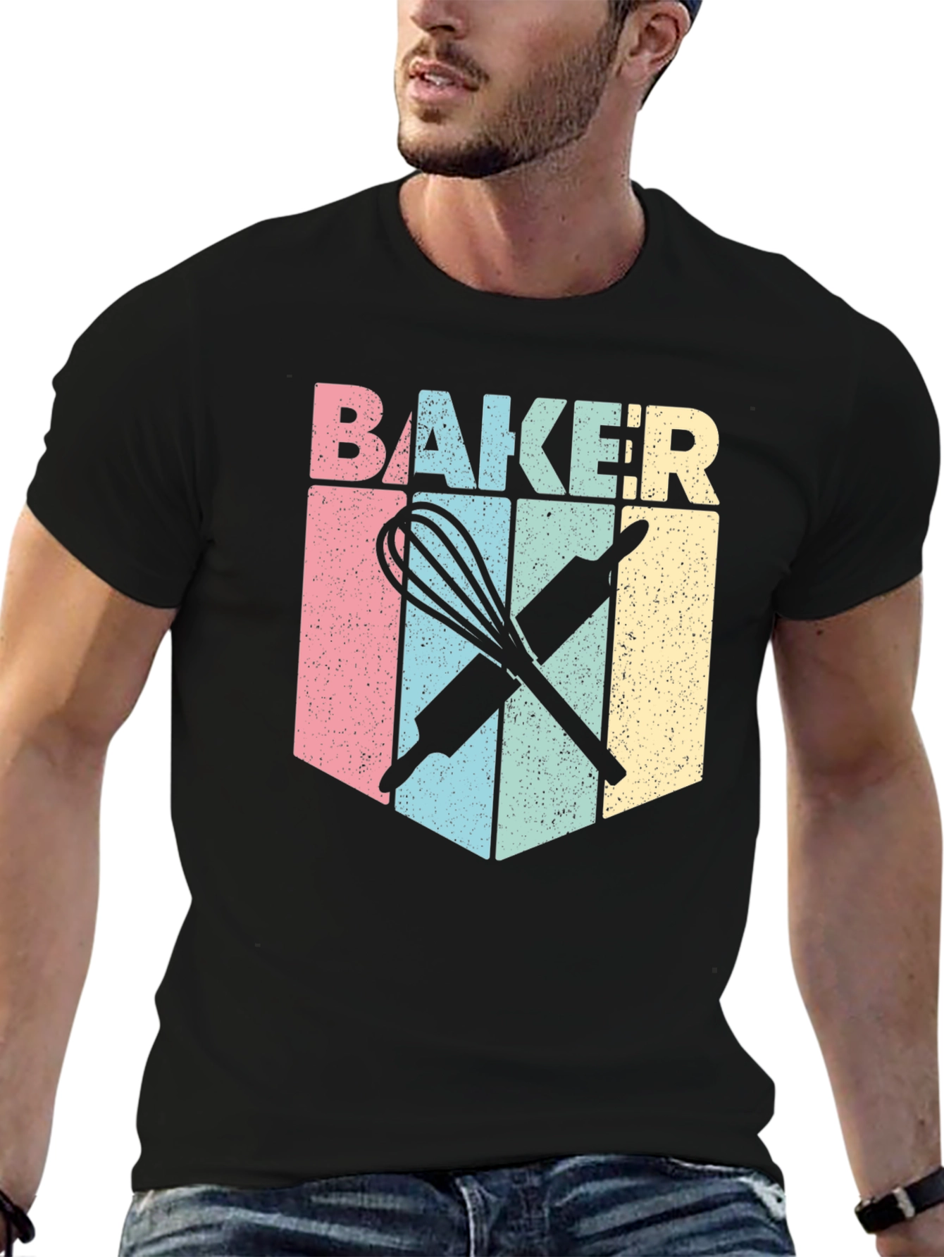 Black Baker T-Shirt - Retro Baking Design Tee view 6