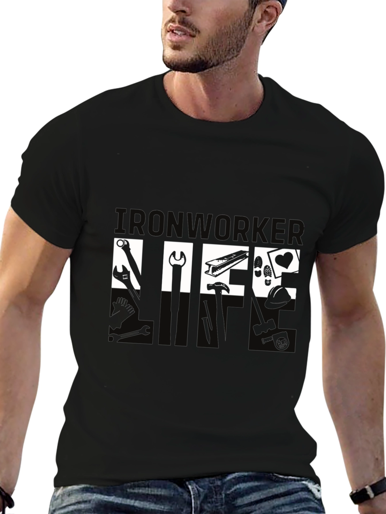 Black Ironworker Life T-Shirt - Black Graphic Tee view 6