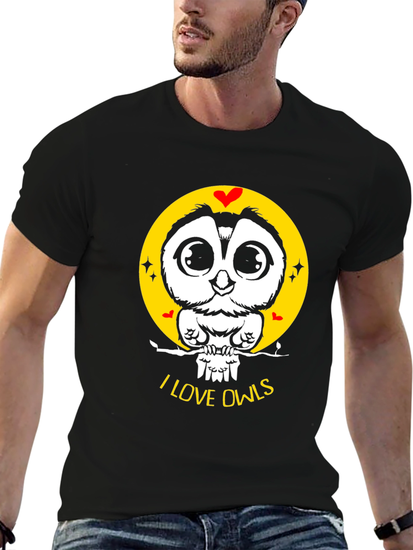 Black I Love Owls T-Shirt - Black Graphic Tee view 6