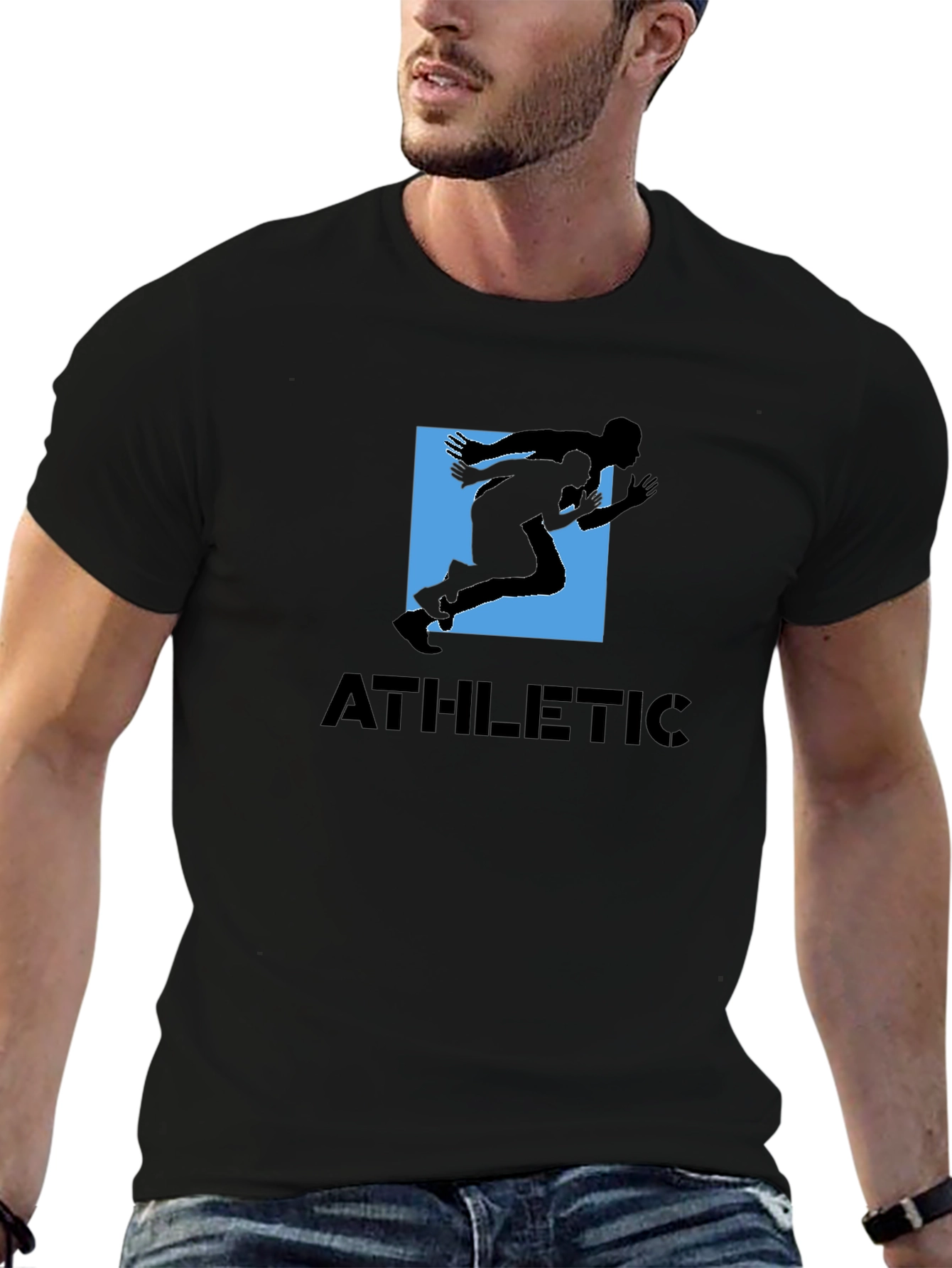 Black Athletic Graphic Tee - Black Cotton Blend Shirt view 6