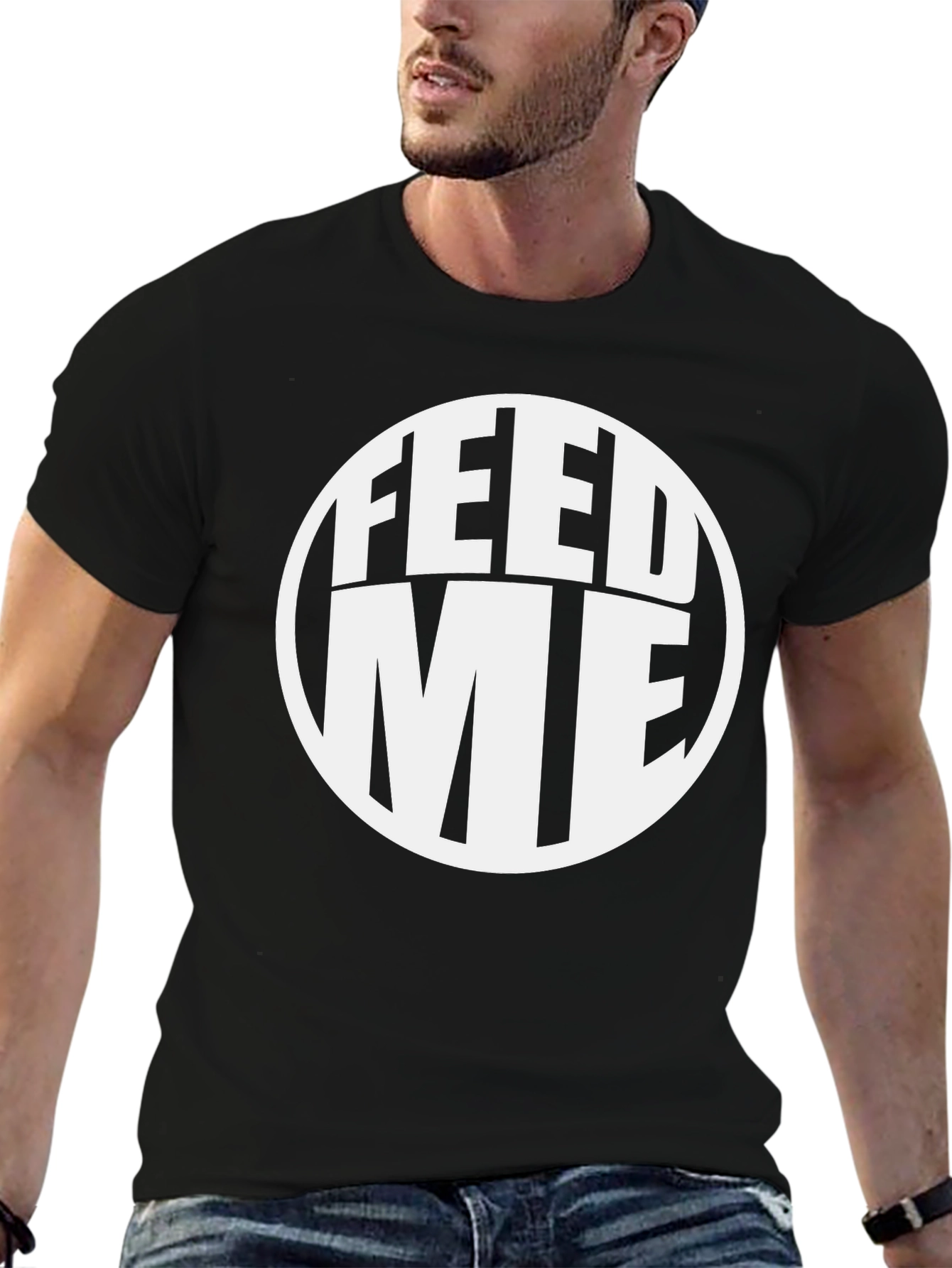 Black Feed Me Graphic Tee - Black Casual T-Shirt view 6