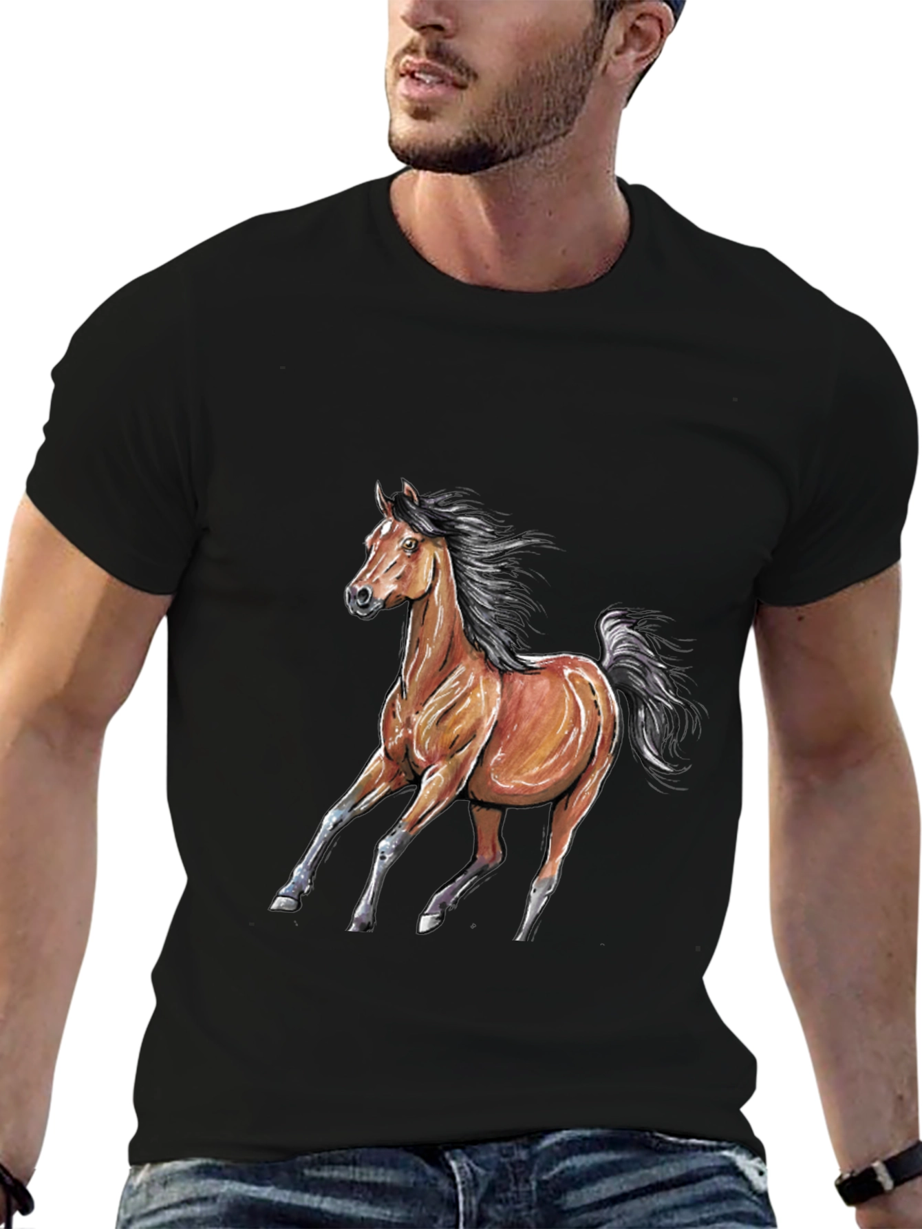 Black Horse Graphic Tee - Black Cotton Blend view 6