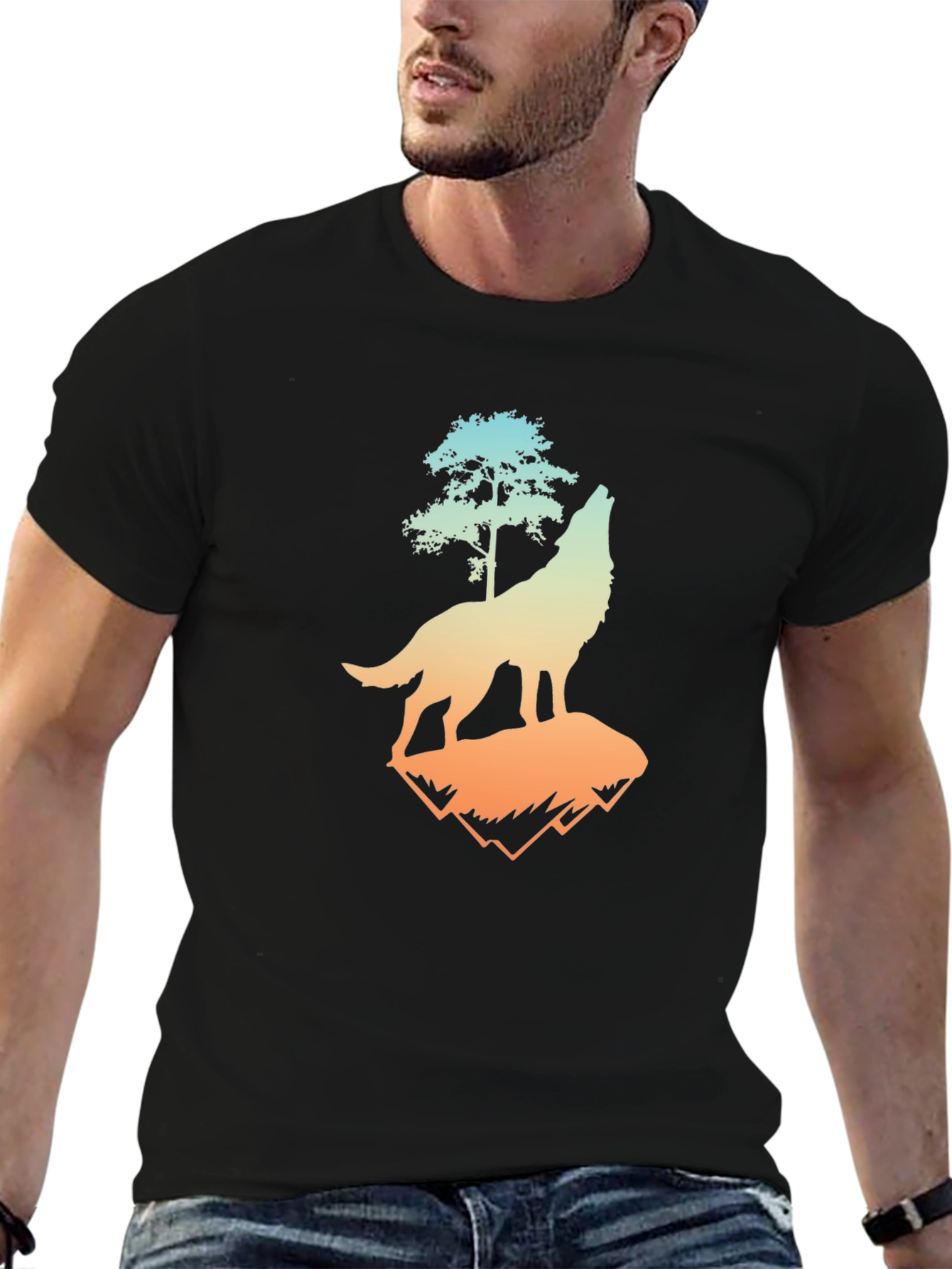 Black Wolf Tree Graphic Tee - Men's Black T-Shirt view 6