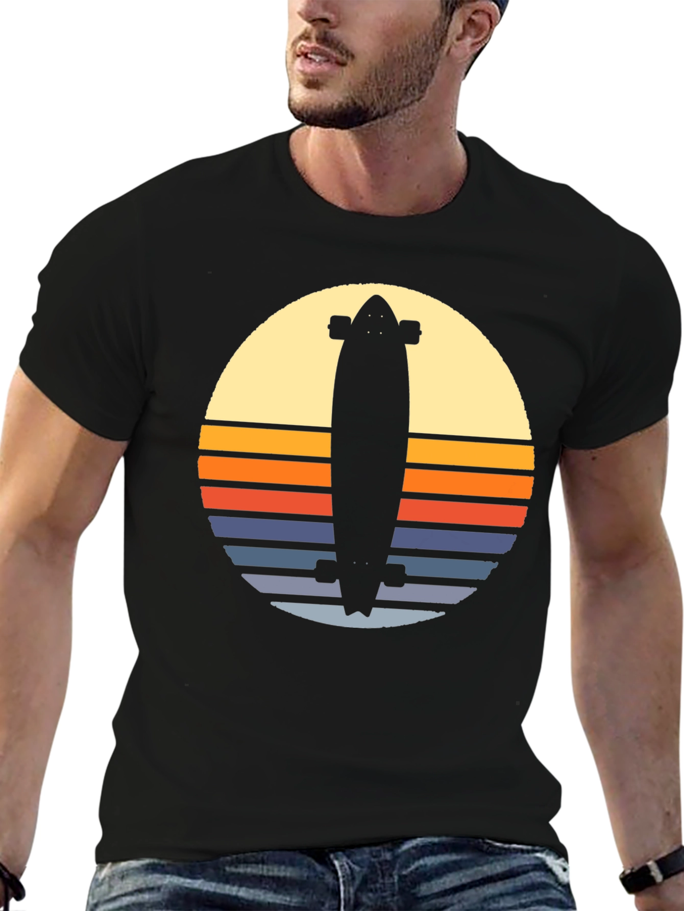 Black Retro Skateboard Sunset Graphic Tee - Black view 6