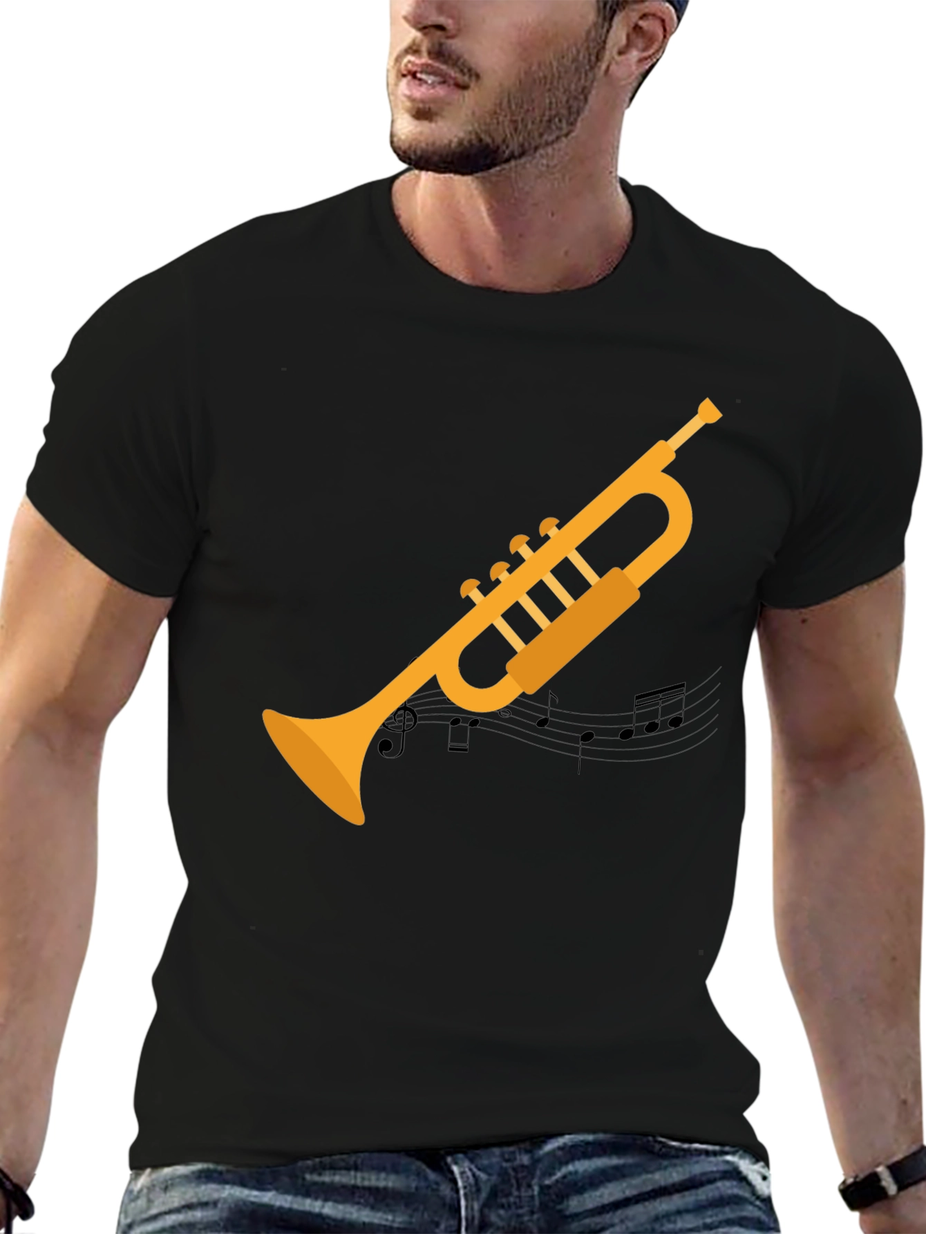 Black Trumpet Graphic Tee - Musician's Black T-Shirt view 6