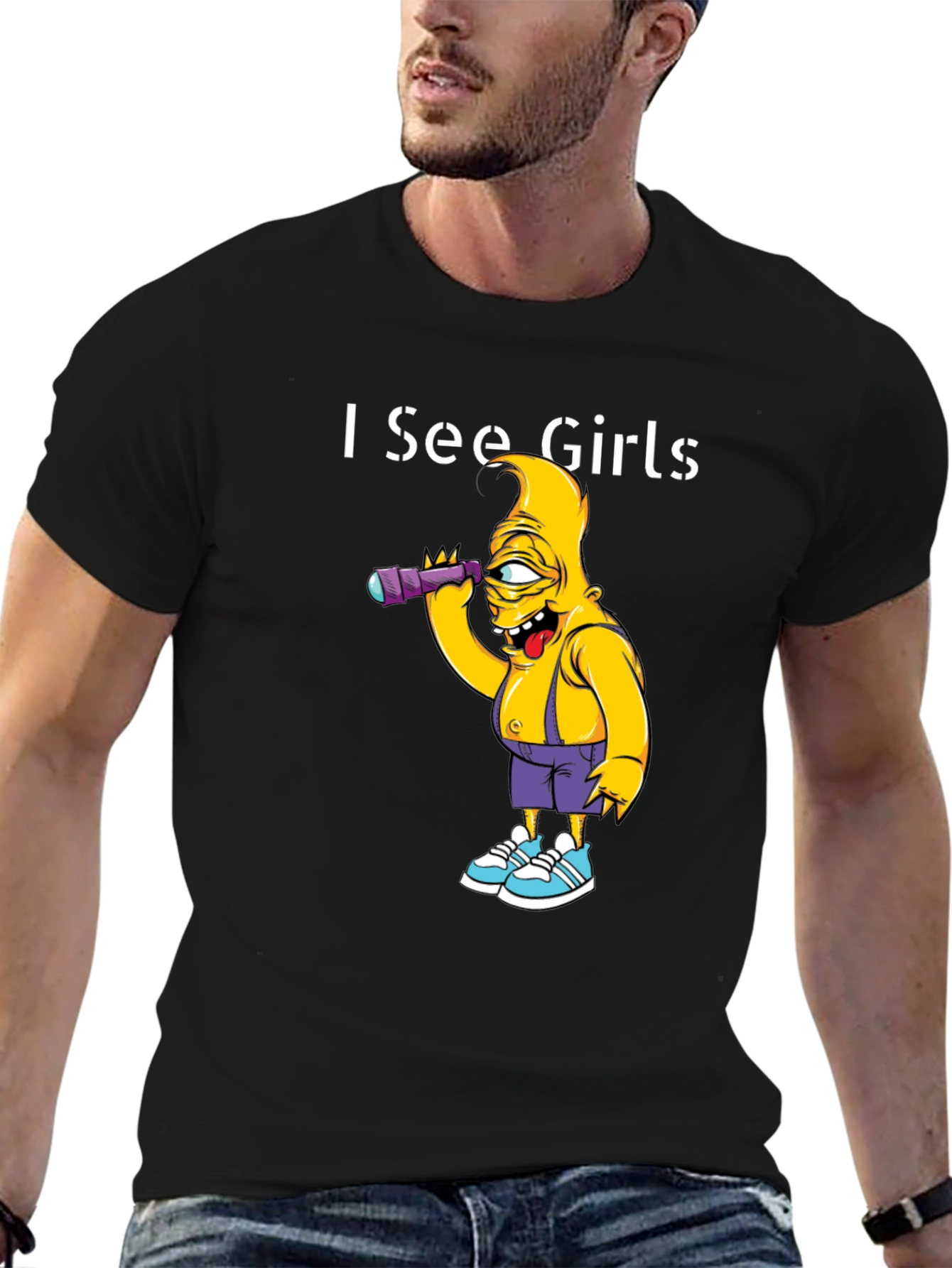 Black I See Girls Single Eye Cartoon T-Shirt view 6