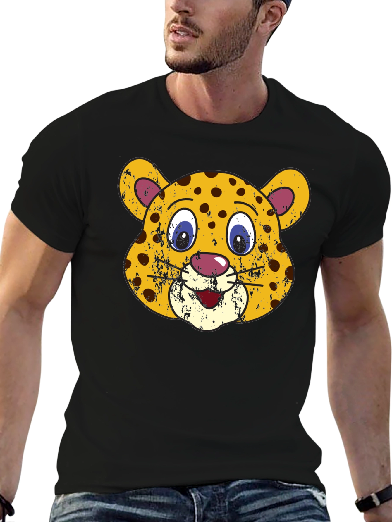 Black Leopard Face Graphic Black T-Shirt view 6
