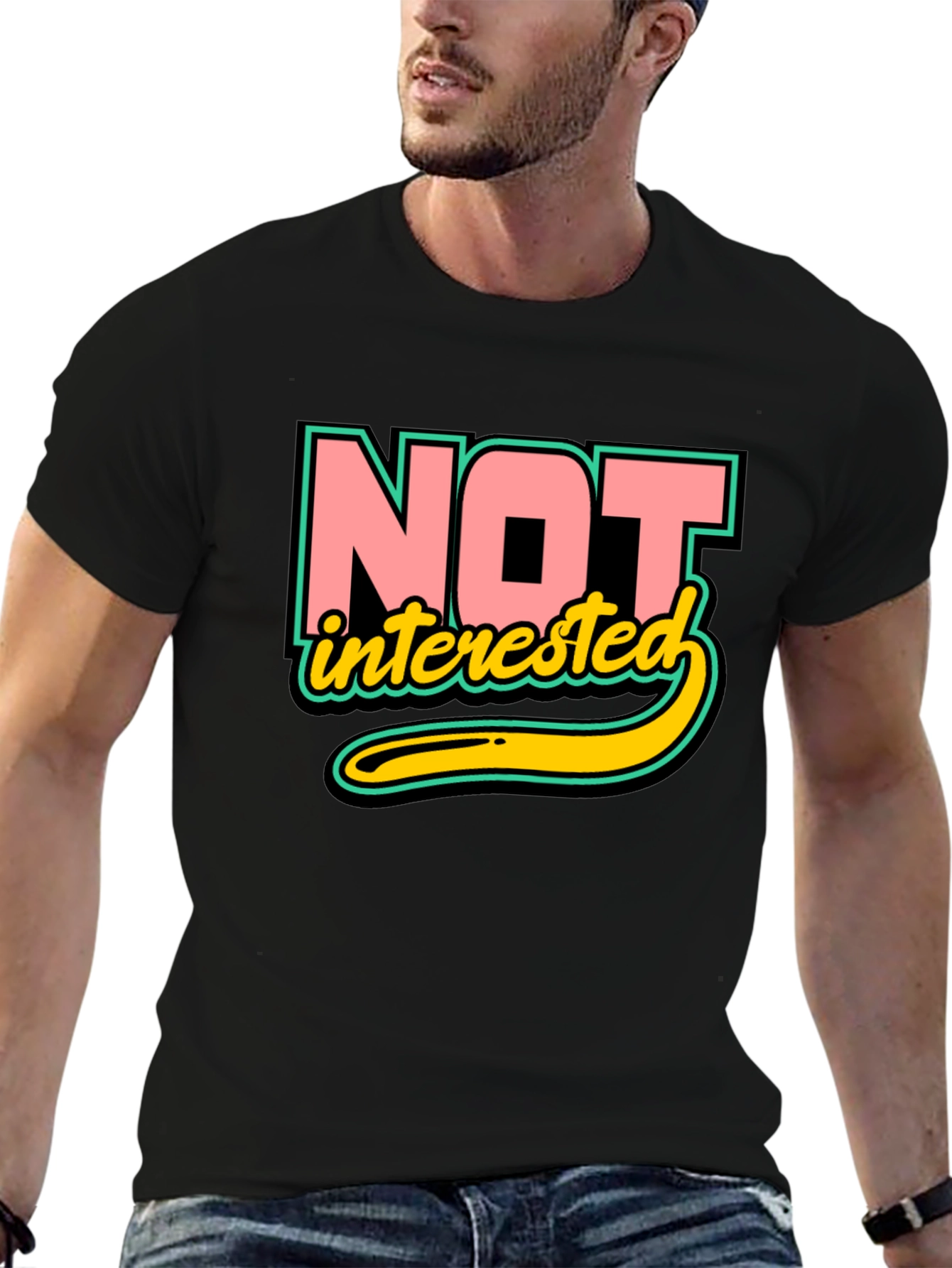Black Not Interested Graphic T-Shirt view 6
